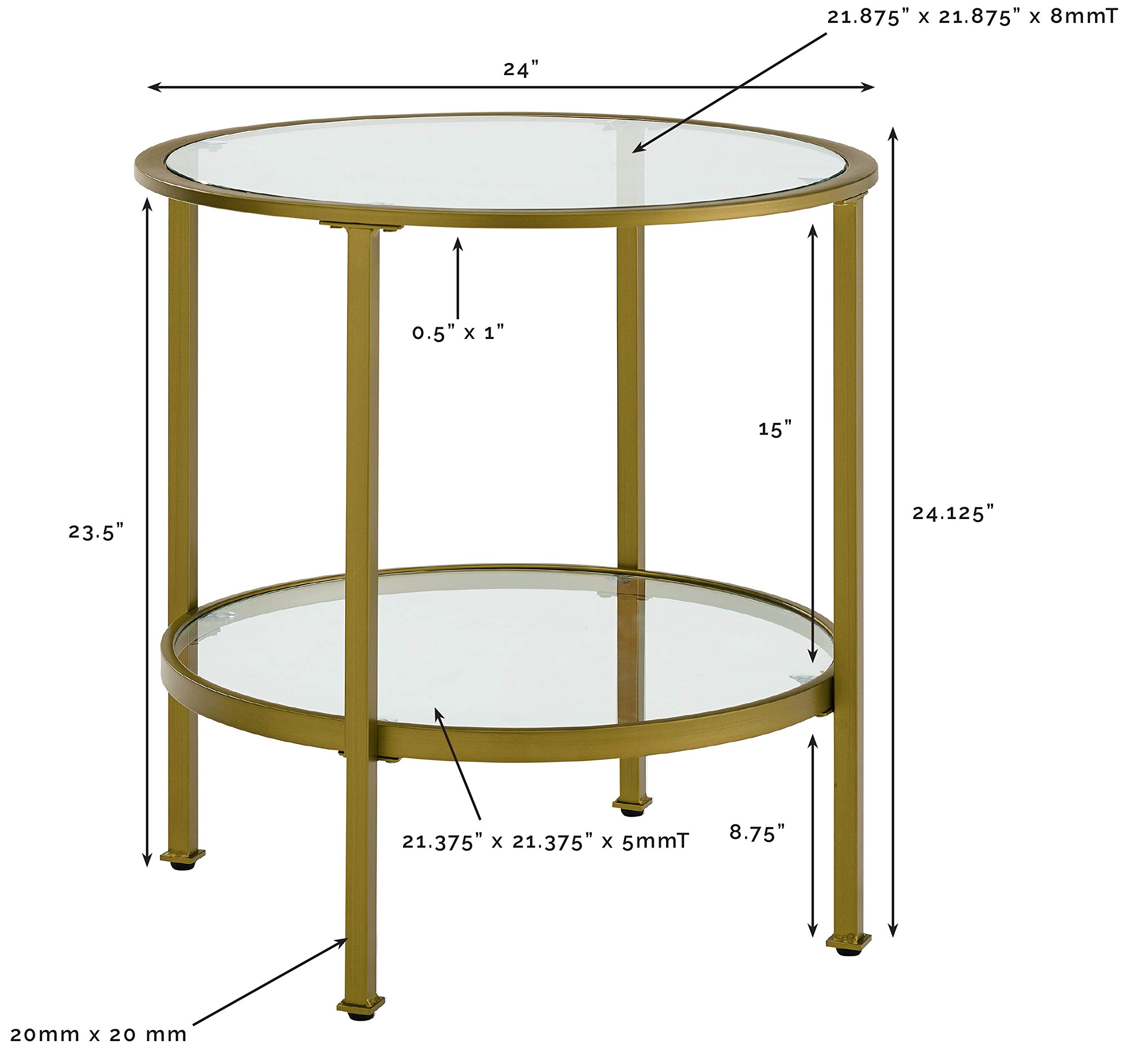 Crosley Furniture Aimee Small Side End Table with Storage Shelf for Living Room, Gold and Glass - Image 3