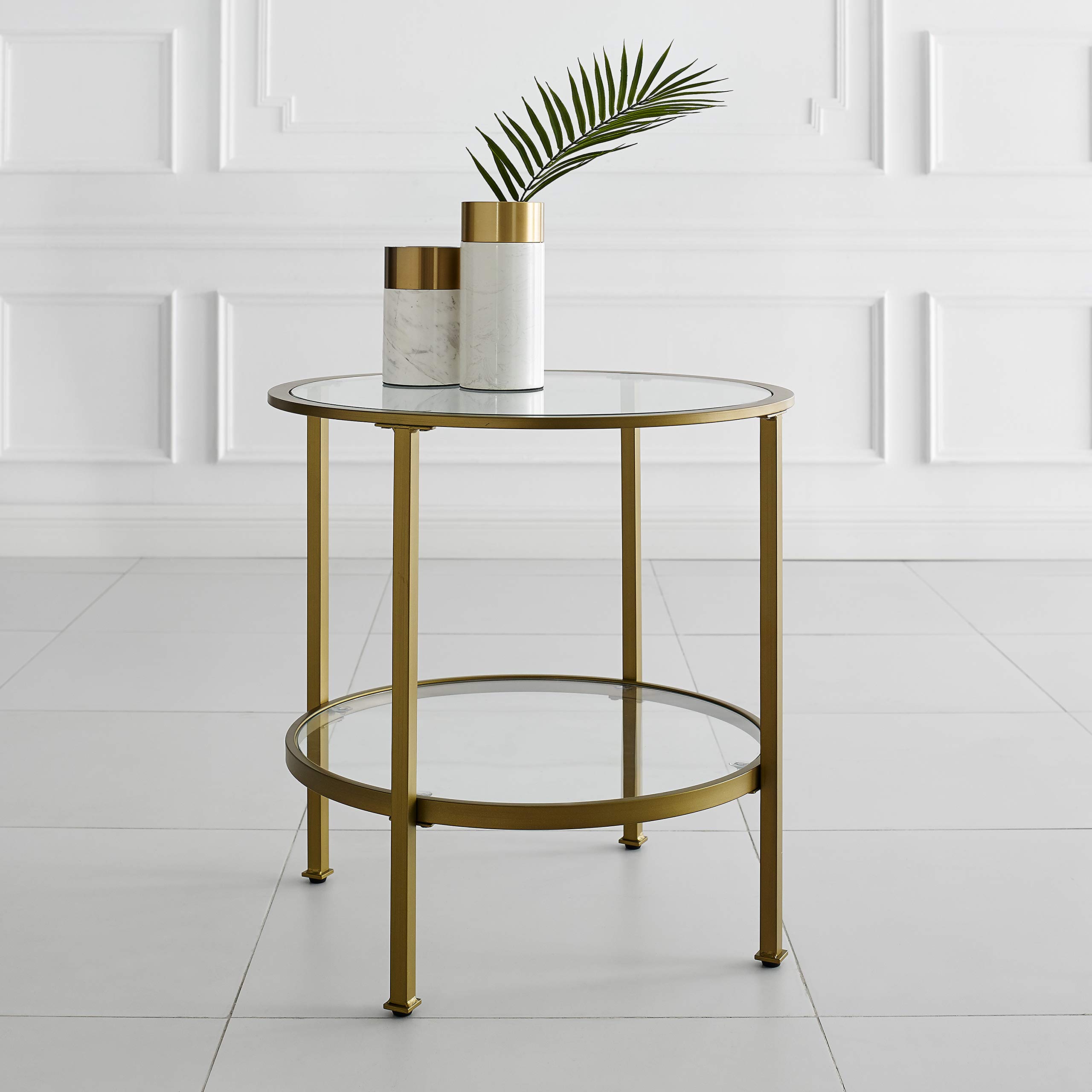Crosley Furniture Aimee Small Side End Table with Storage Shelf for Living Room, Gold and Glass - Image 9