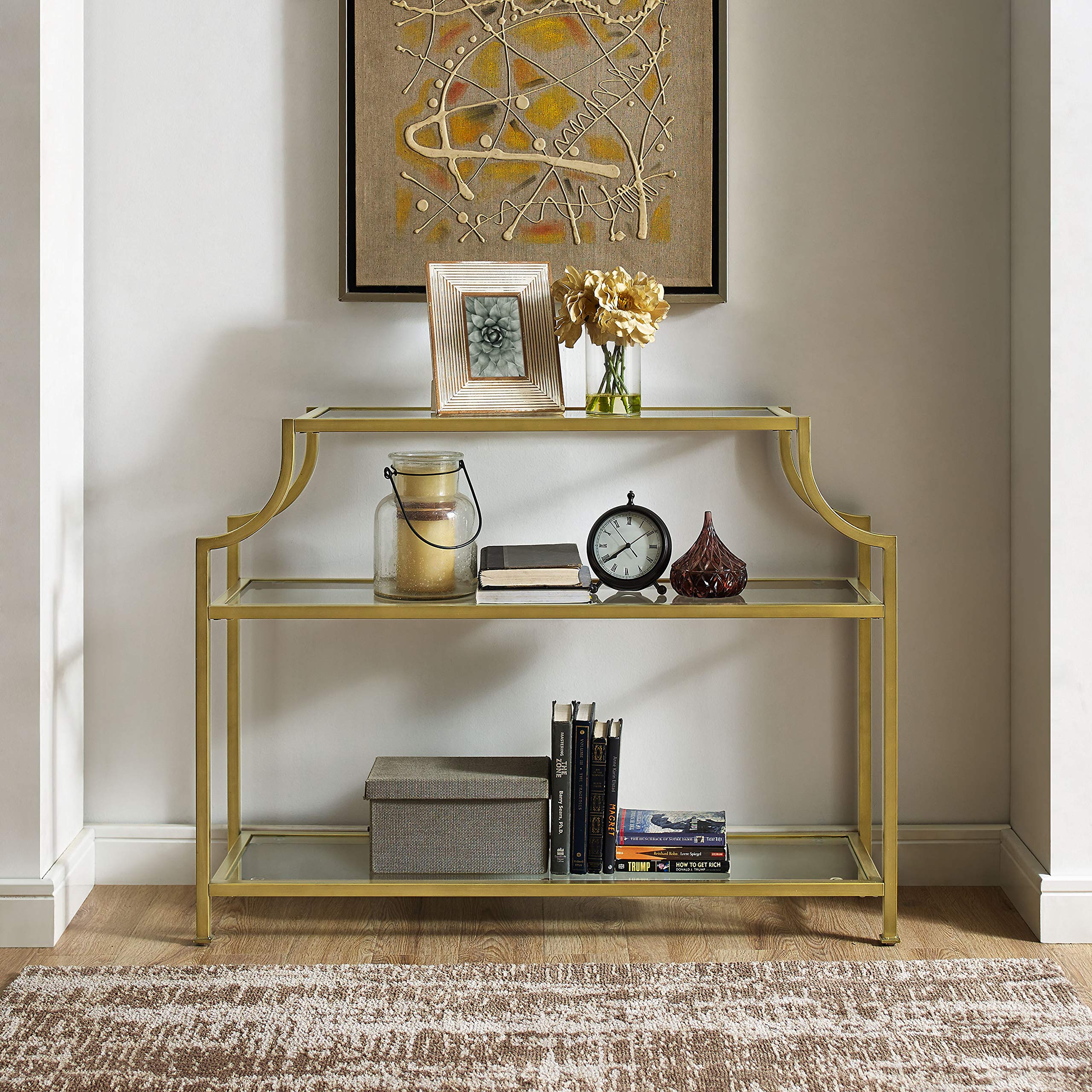 Crosley Furniture Aimee Sofa Console Table with Storage Shelves for Hall, Entryway, or Living Room, Gold and Glass - Image 10