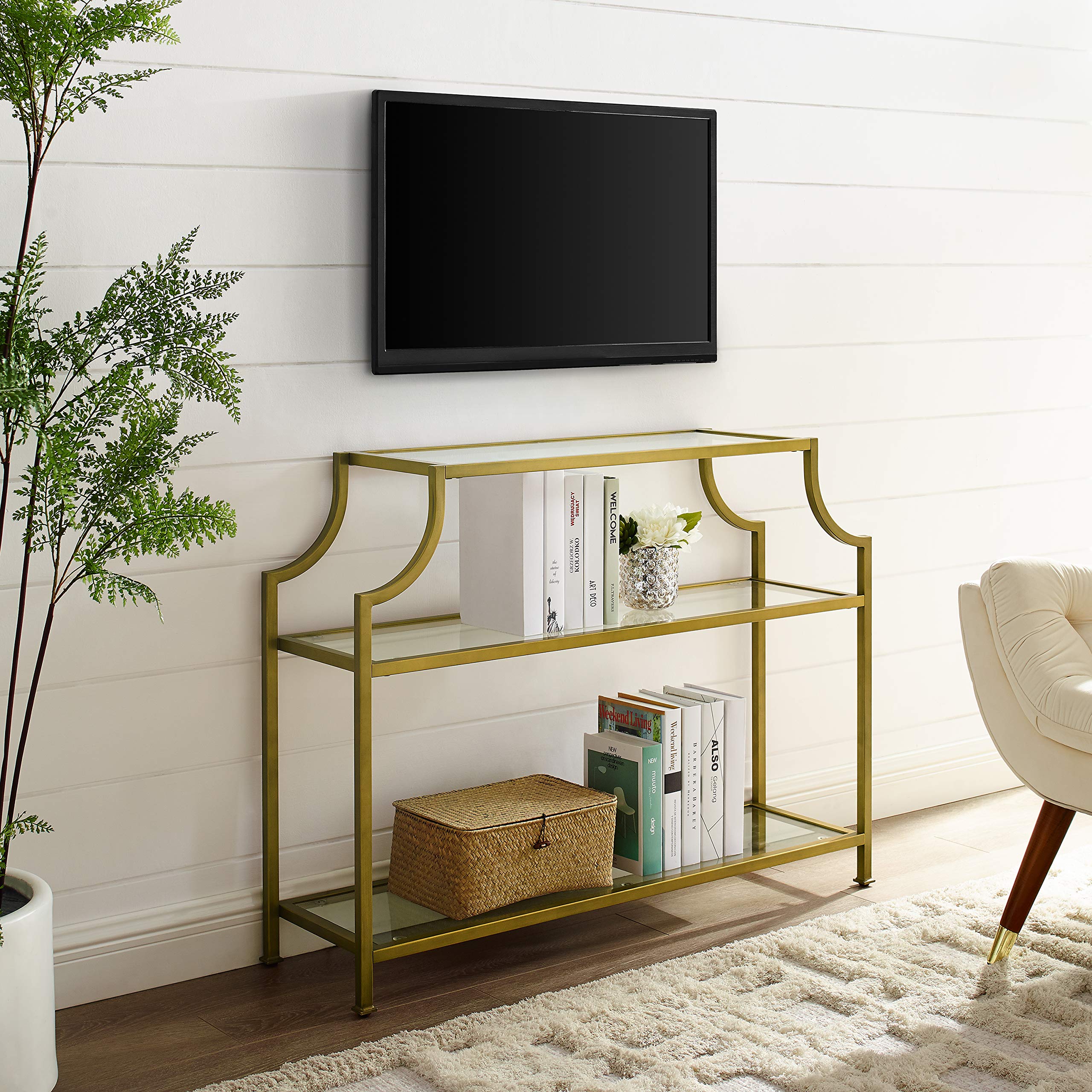Crosley Furniture Aimee Sofa Console Table with Storage Shelves for Hall, Entryway, or Living Room, Gold and Glass - Image 11