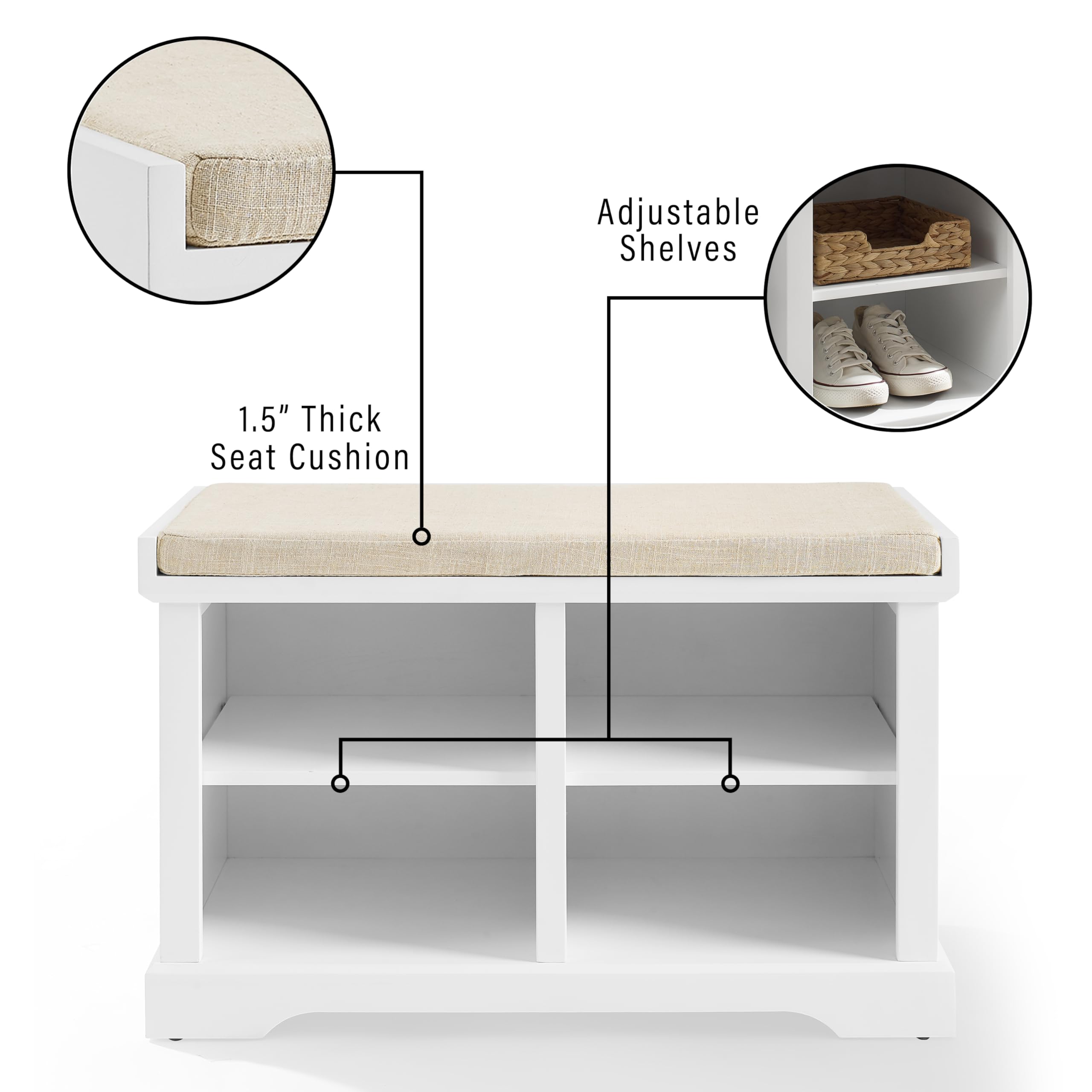 Crosley Furniture Anderson Entryway Storage Bench with Shoe Rack Organizer Shelves, White - Image 7