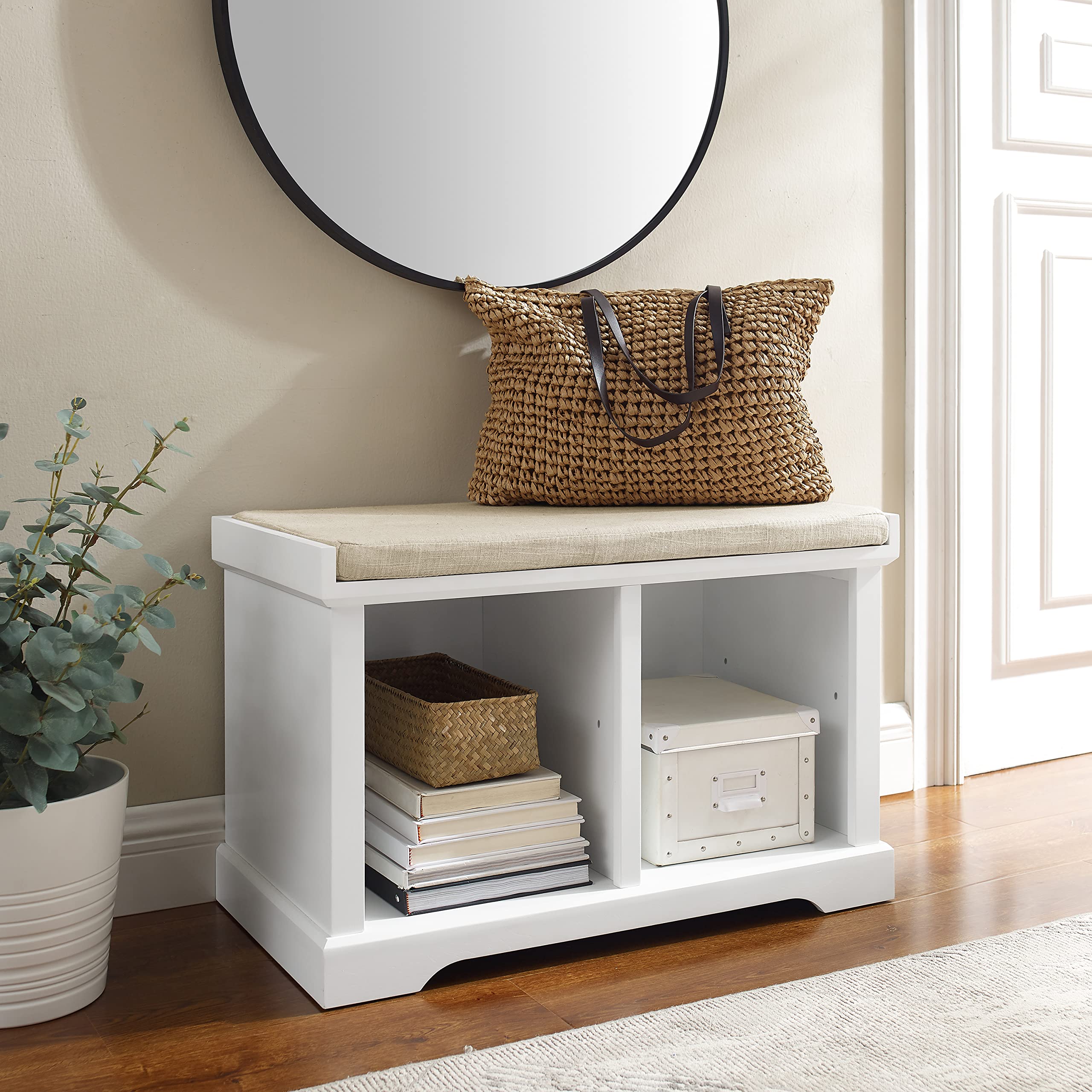 Crosley Furniture Anderson Entryway Storage Bench with Shoe Rack Organizer Shelves, White - Image 8