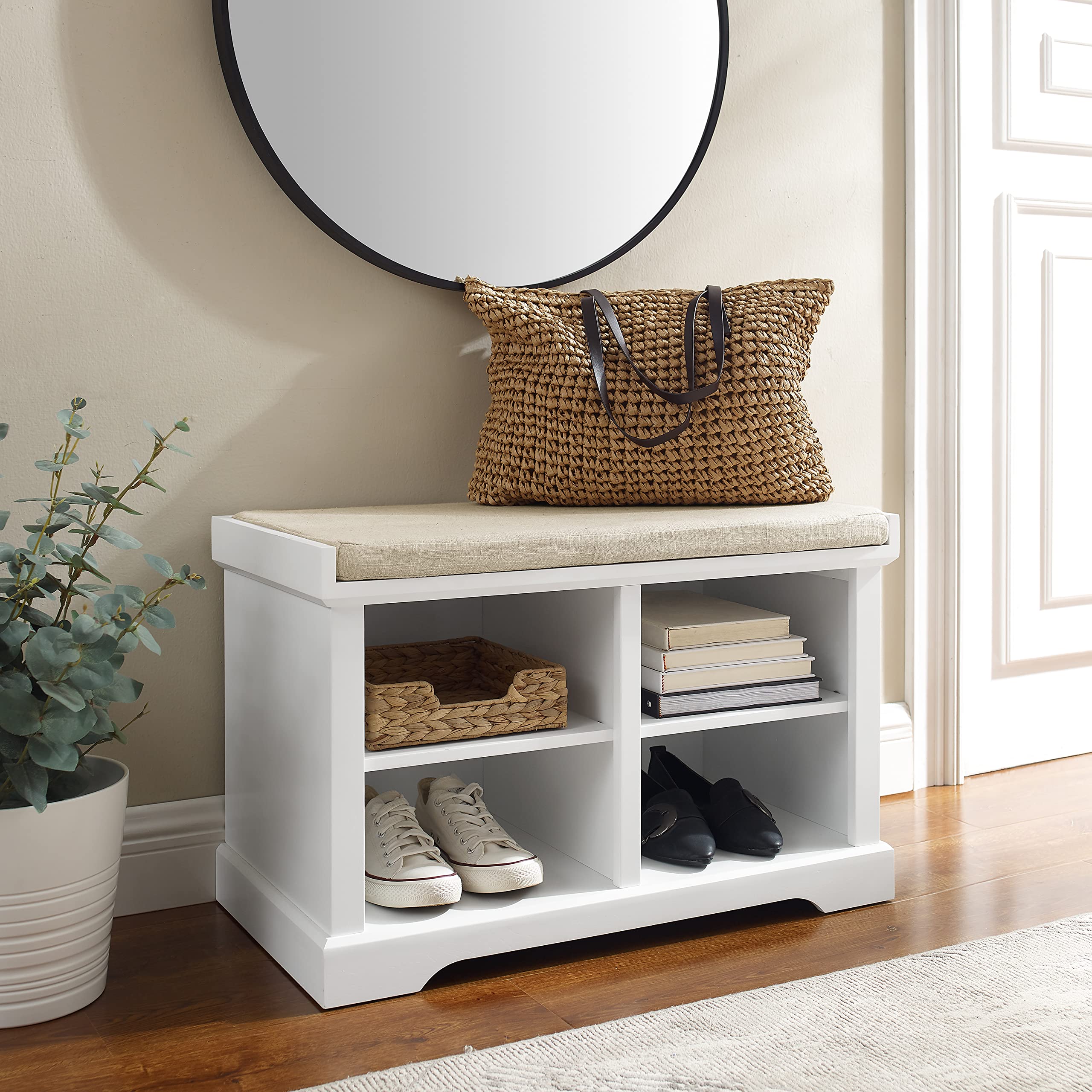 Crosley Furniture Anderson Entryway Storage Bench with Shoe Rack Organizer Shelves, White - Image 9