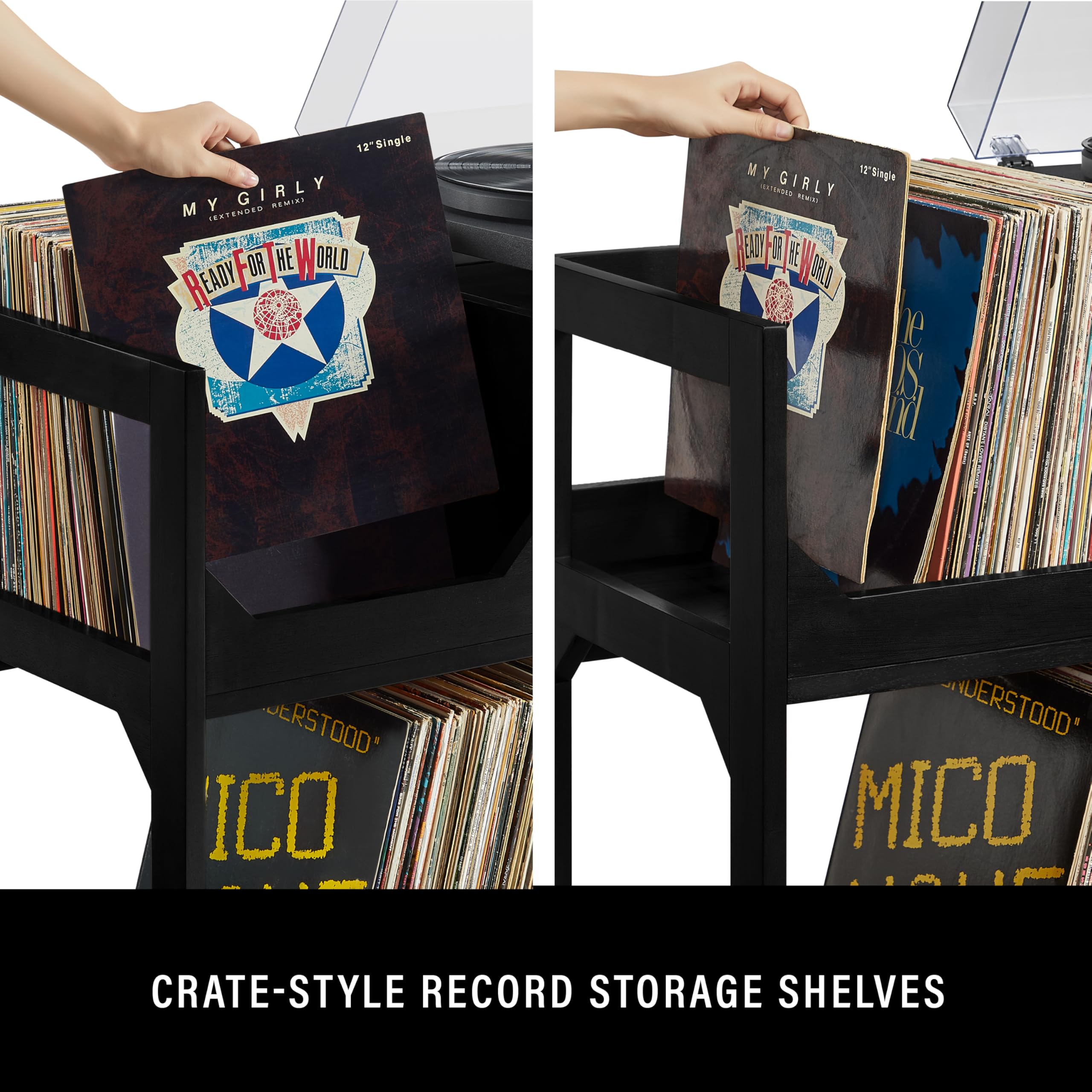 Crosley Furniture Asheville Mid-Century Modern Media Console Record Player Stand, Storage for Vinyl Records, Medium, Black - Image 5