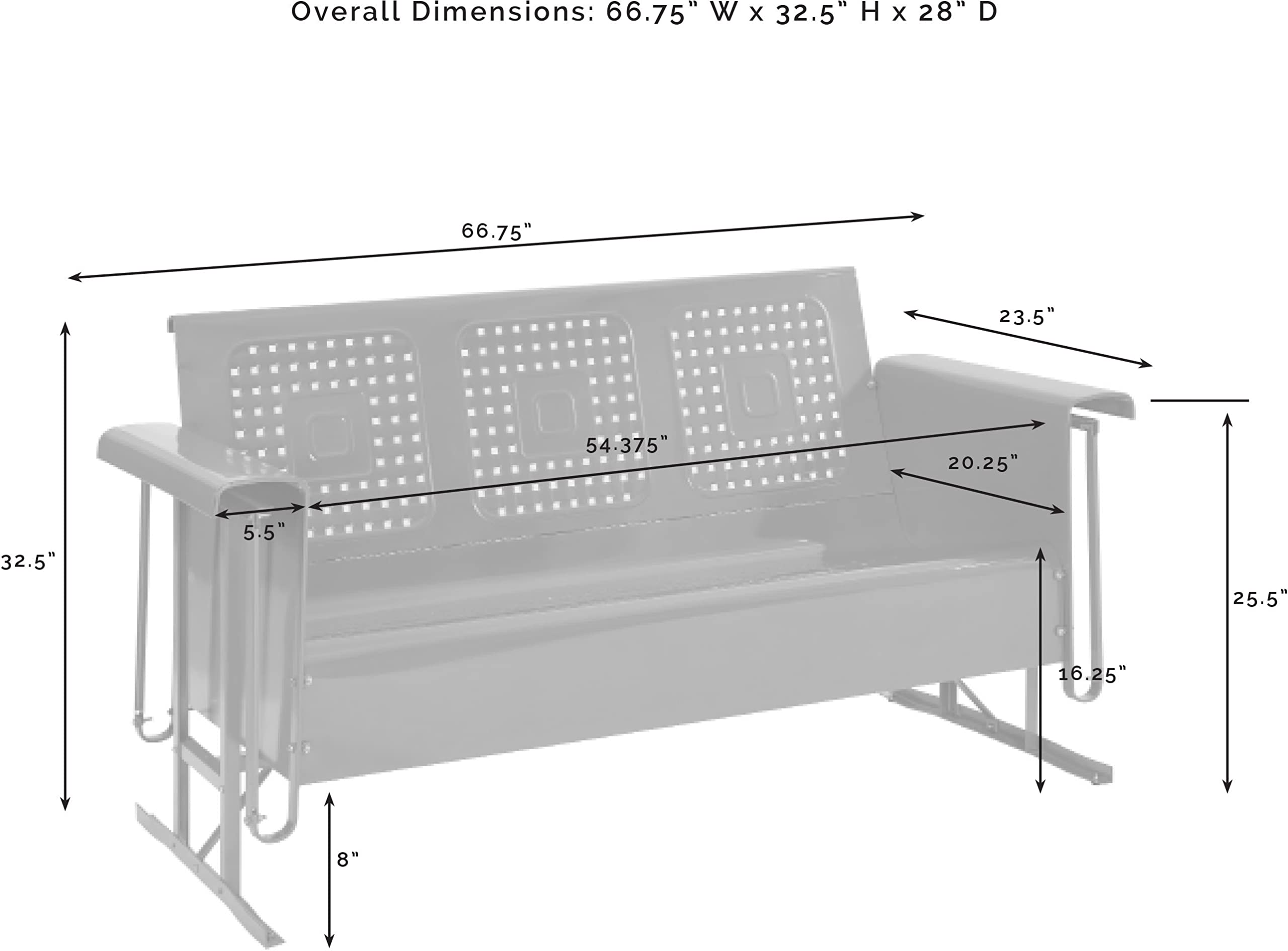 Crosley Furniture Bates Retro Metal Outdoor Sofa Glider, 3-Person Rocking Patio Bench for Porch, Deck, White Gloss - Image 3