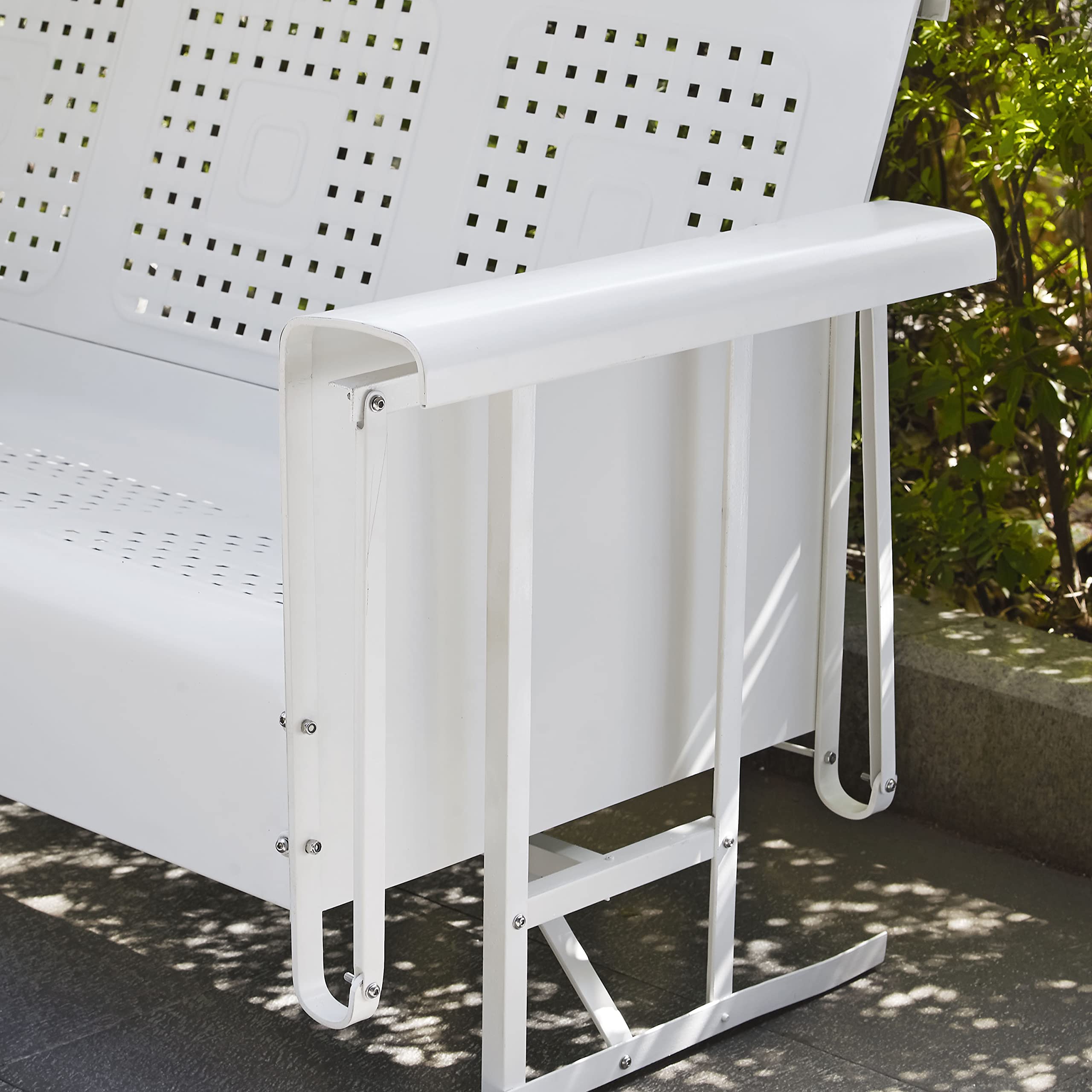 Crosley Furniture Bates Retro Metal Outdoor Sofa Glider, 3-Person Rocking Patio Bench for Porch, Deck, White Gloss - Image 9