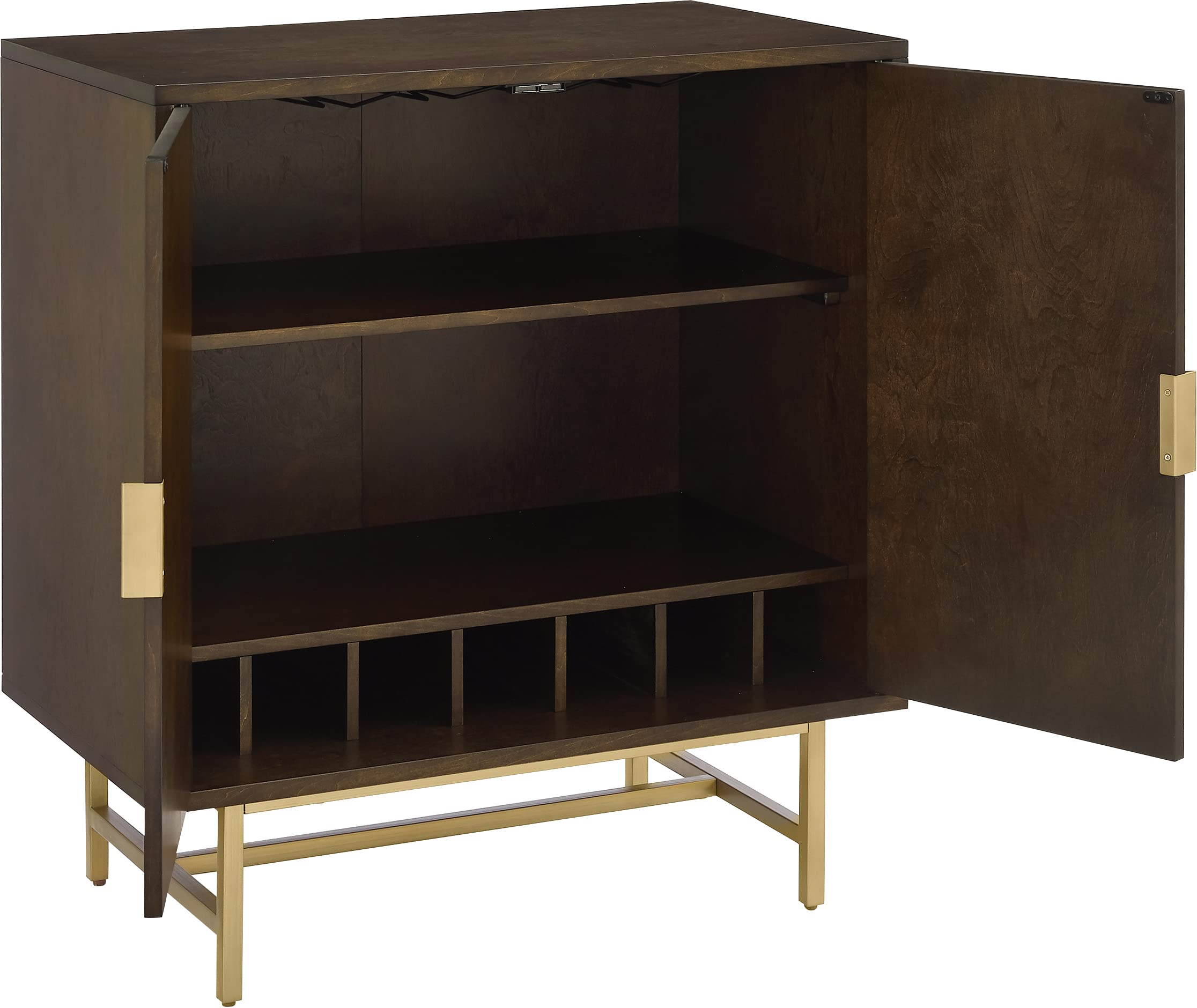 Crosley Furniture Blair Bar Cabinet with Storage Shelves and Wine Rack, Dark Brown/Gold - Image 6
