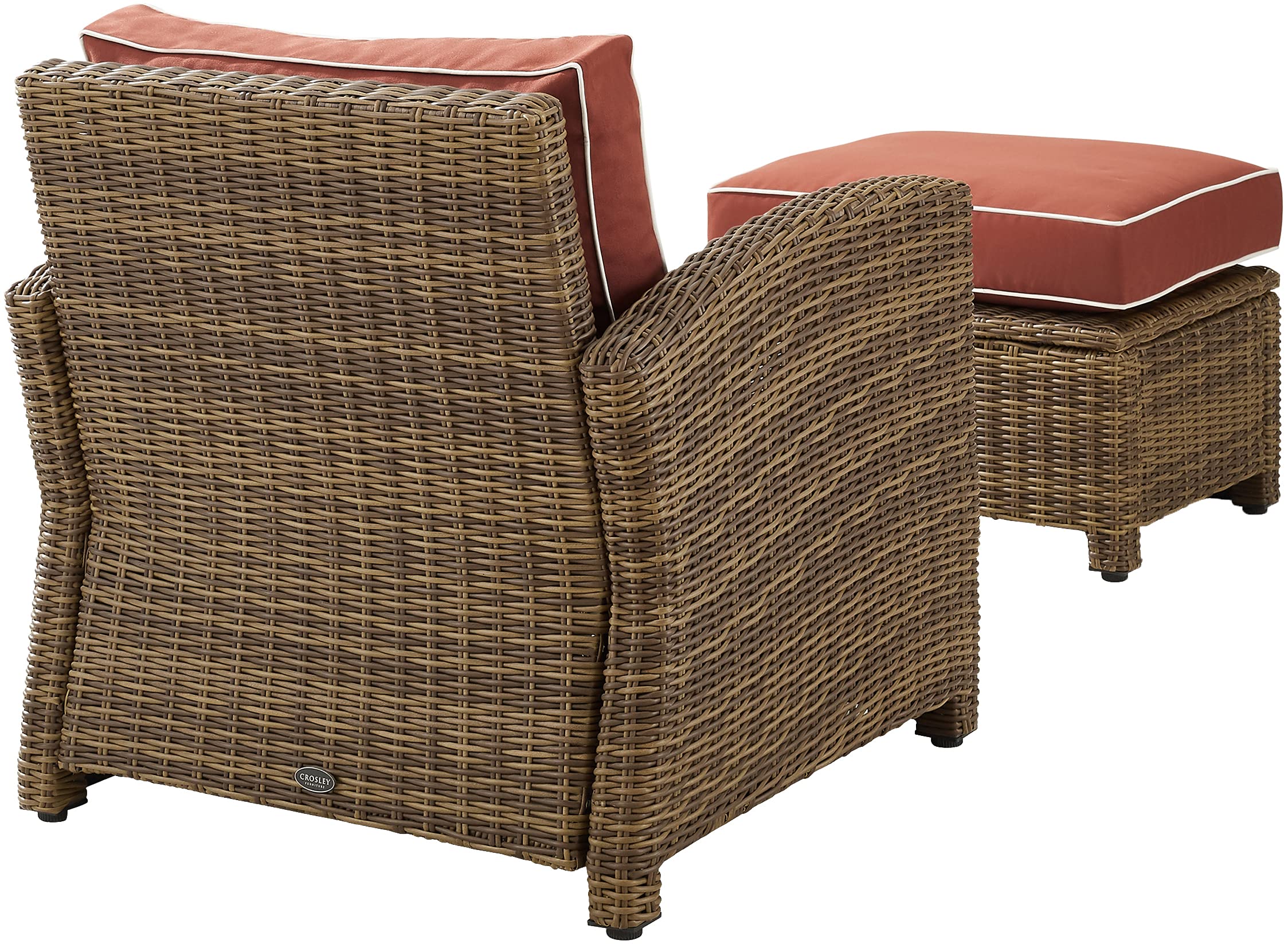 Crosley Furniture Bradenton 2-Piece Outdoor Chair and Ottoman Set, Wicker Patio Conversation Sets for Porch, Brown with Sangria Cushions - Image 3
