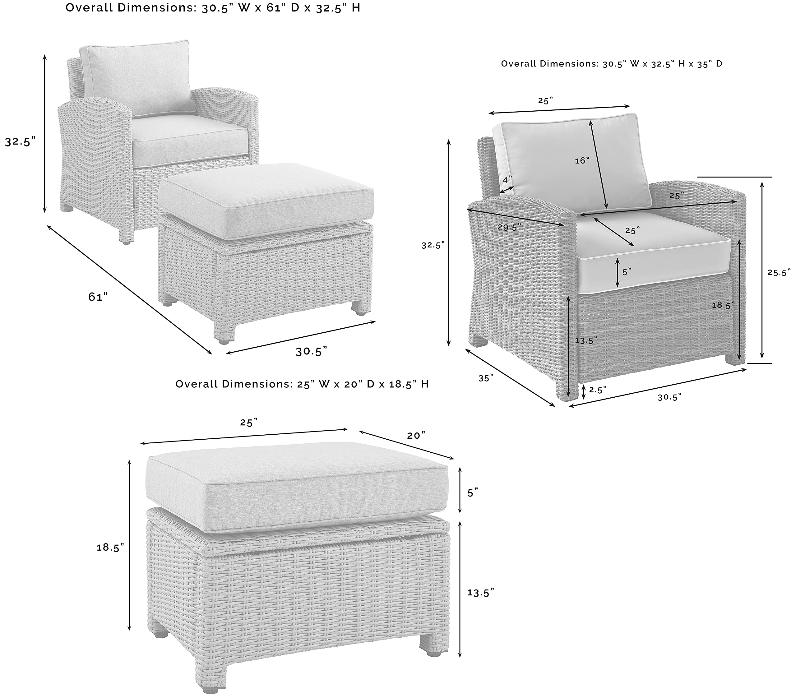 Crosley Furniture Bradenton 2-Piece Outdoor Chair and Ottoman Set, Wicker Patio Conversation Sets for Porch, Brown with Sangria Cushions - Image 5