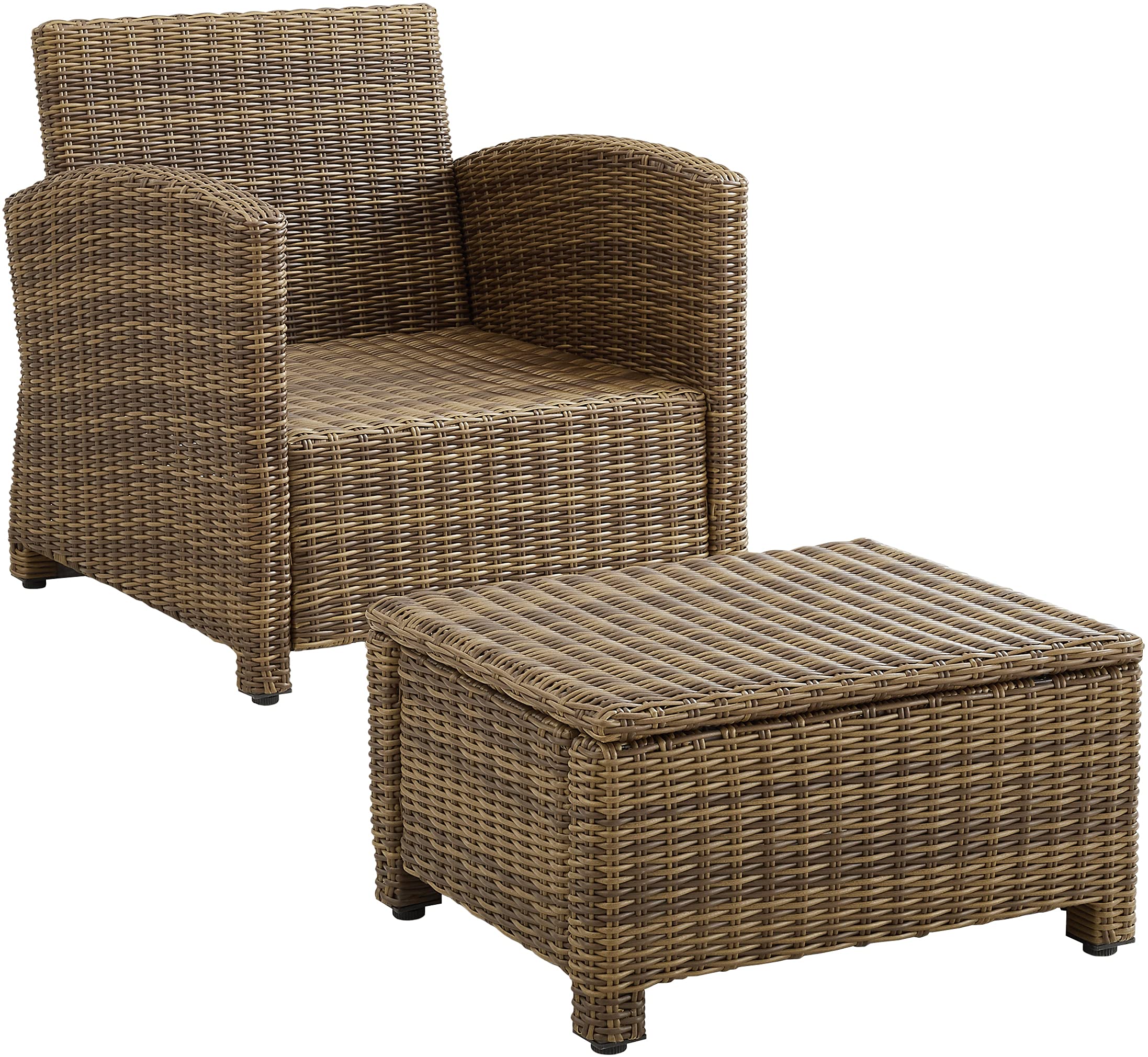 Crosley Furniture Bradenton 2-Piece Outdoor Chair and Ottoman Set, Wicker Patio Conversation Sets for Porch, Brown with Sangria Cushions - Image 8