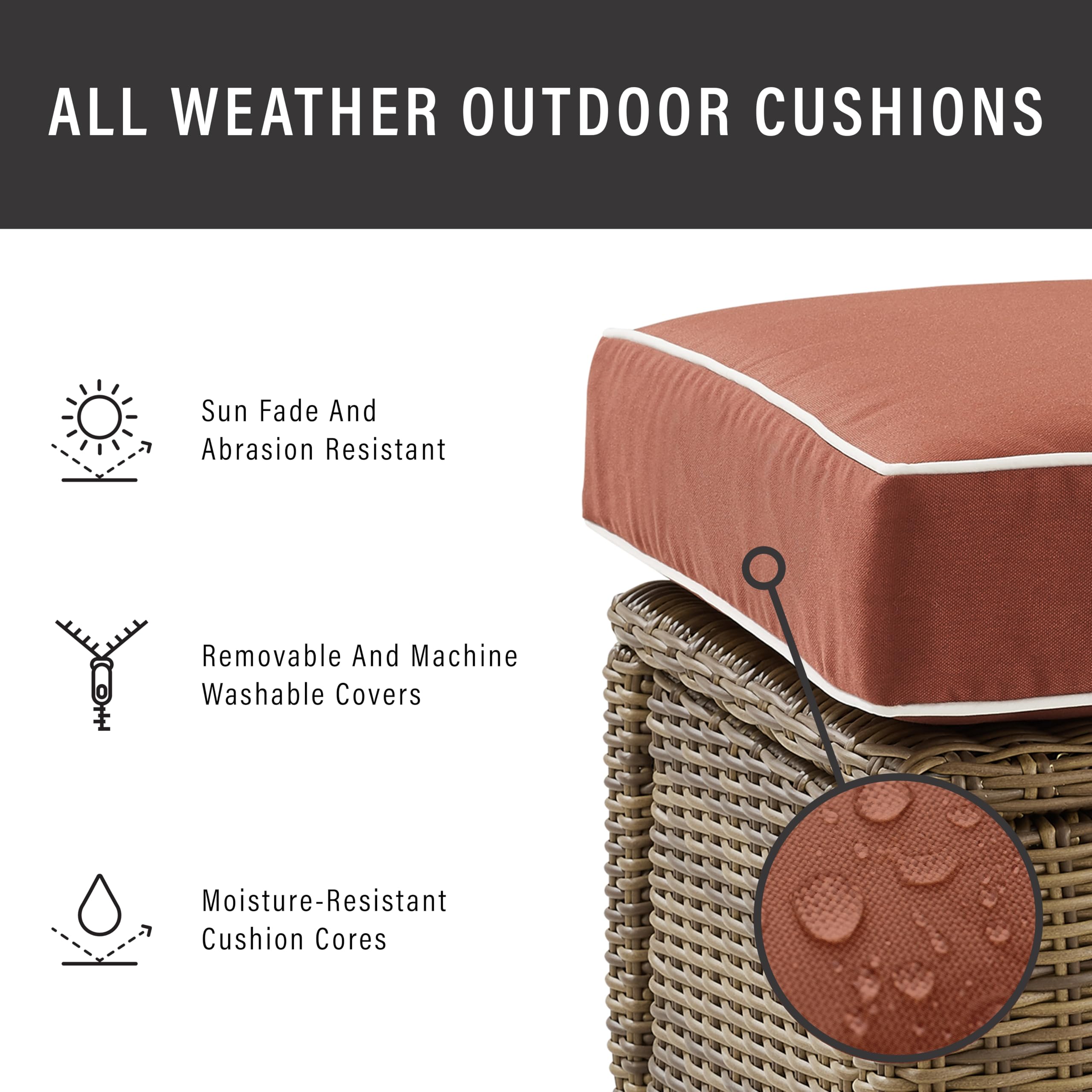 Crosley Furniture Bradenton 2-Piece Outdoor Chair and Ottoman Set, Wicker Patio Conversation Sets for Porch, Brown with Sangria Cushions - Image 11