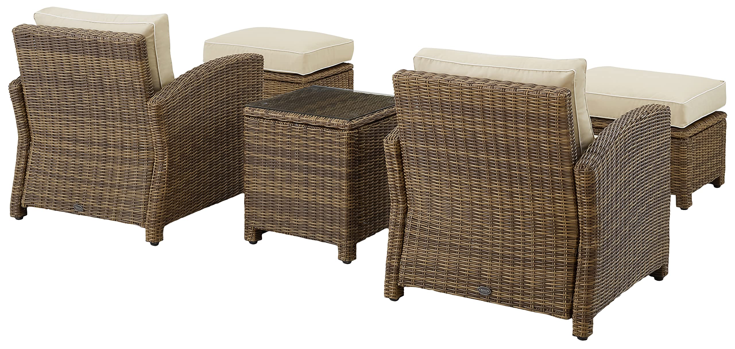 Crosley Furniture Bradenton 5-Piece Outdoor Chair Patio Furniture Set, Wicker Conversation Sets for Porch, Weathered Brown with Sand Cushions - Image 3