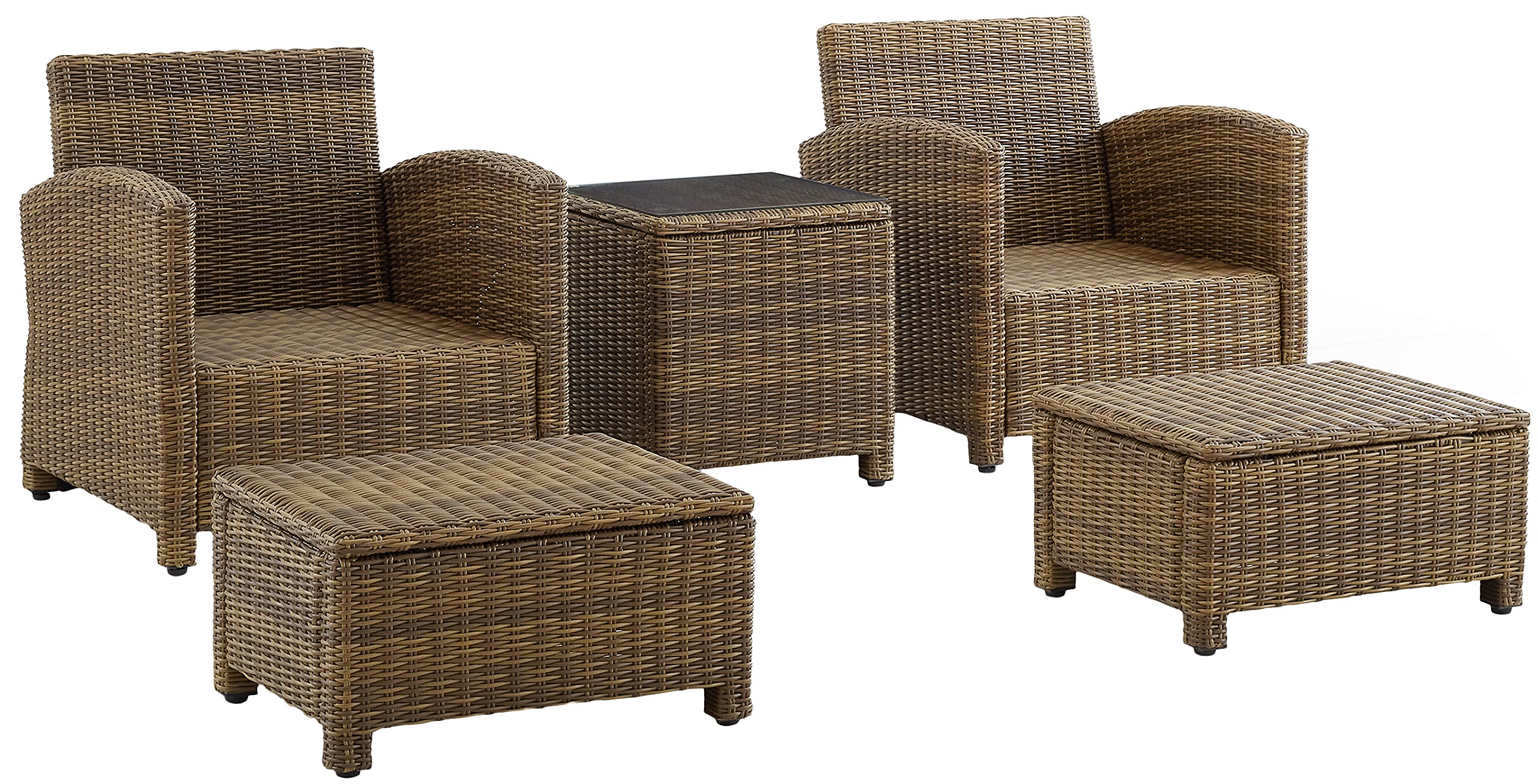 Crosley Furniture Bradenton 5-Piece Outdoor Chair Patio Furniture Set, Wicker Conversation Sets for Porch, Weathered Brown with Sand Cushions - Image 8