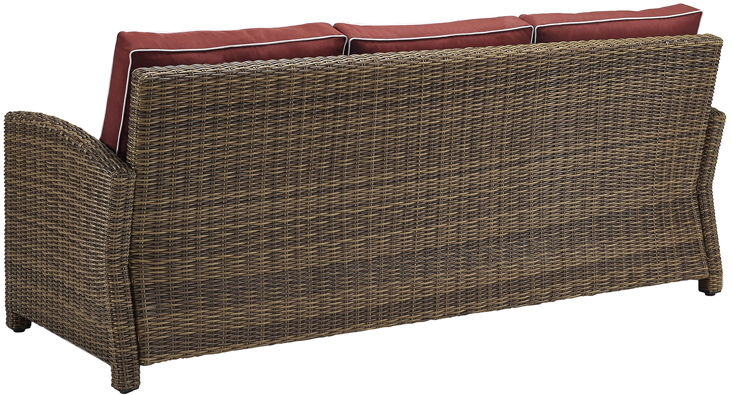 Crosley Furniture Bradenton Wicker Outdoor Sofa, 3-Person Patio Couch for Porch, Deck, Backyard, Brown with Sangria Cushions - Image 4