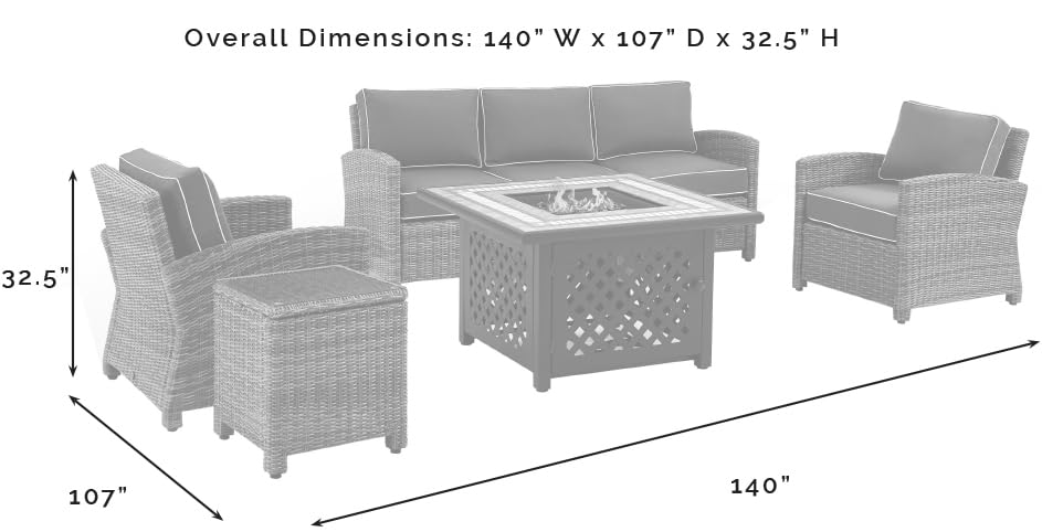 Crosley Furniture Bradenton 5-Piece Wicker Outdoor Sofa Patio Furniture Set with Propane Gas Fire Pit Table, Brown with Sangria Cushions - Image 4
