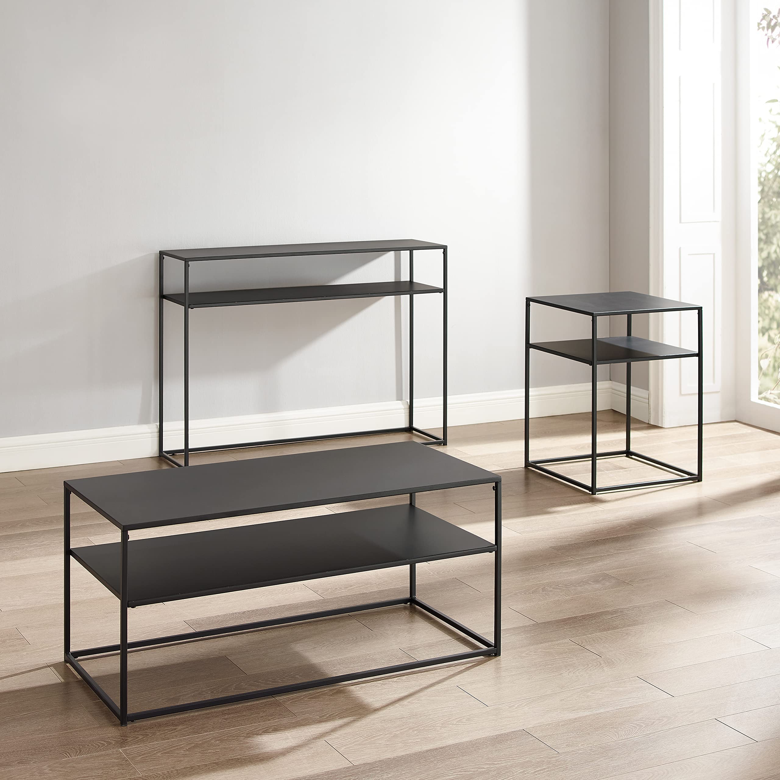 Crosley Furniture Braxton 3-Piece Coffee Table Set with Coffee, Side, and Sofa Tables, Matte Black - Image 5