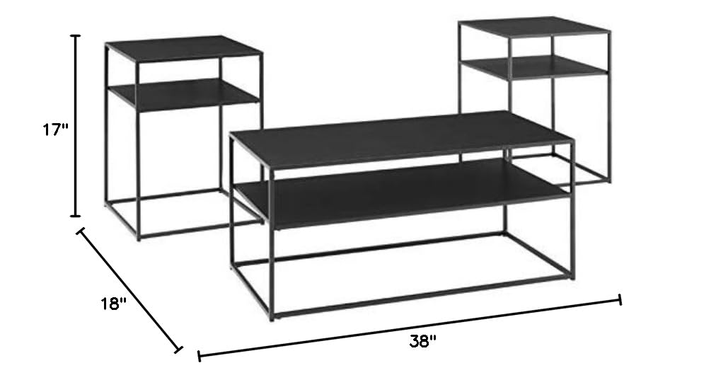Crosley Furniture Braxton 3-Piece Living Room Table Set with Coffee and Side Tables, Matte Black - Image 8