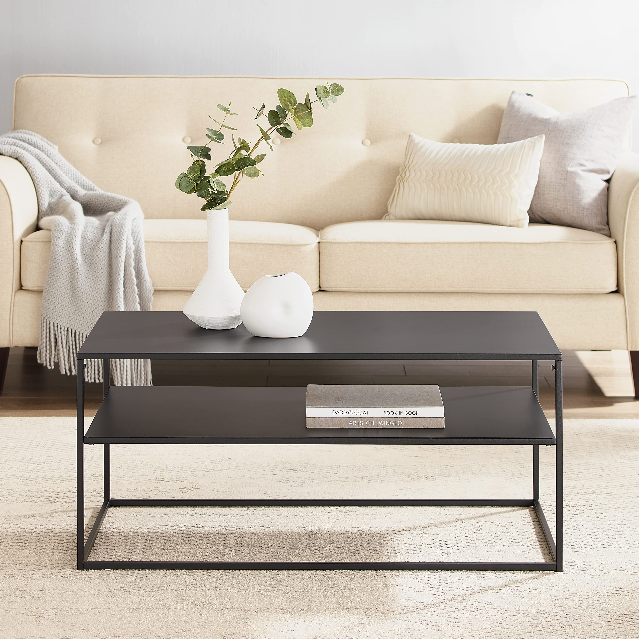 Crosley Furniture Braxton Metal Coffee Table with Storage Shelf for Living Room, Matte Black - Image 5