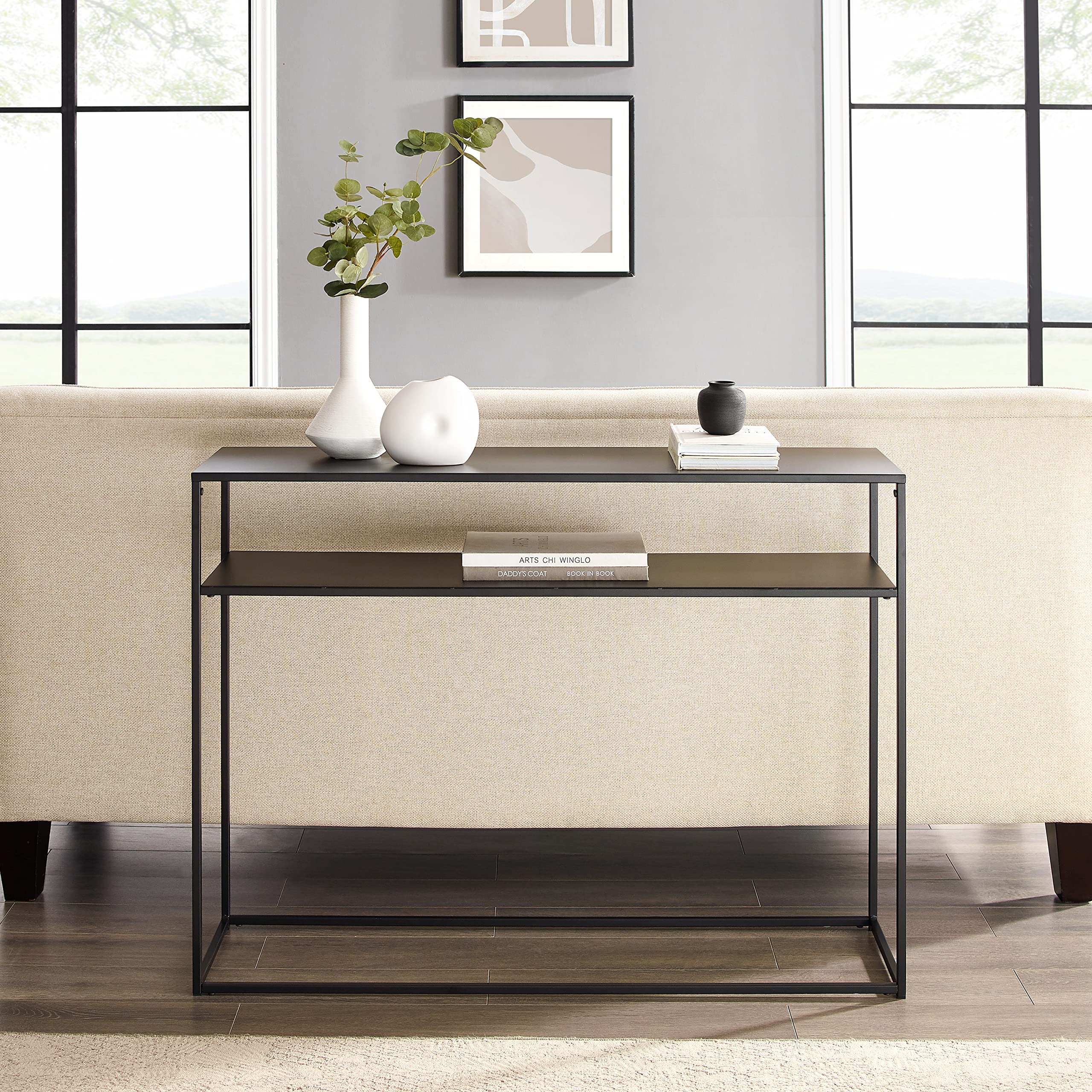 Crosley Furniture Braxton Sofa Console Table with Storage Shelf for Hall, Entryway, or Living Room, Matte Black - Image 5