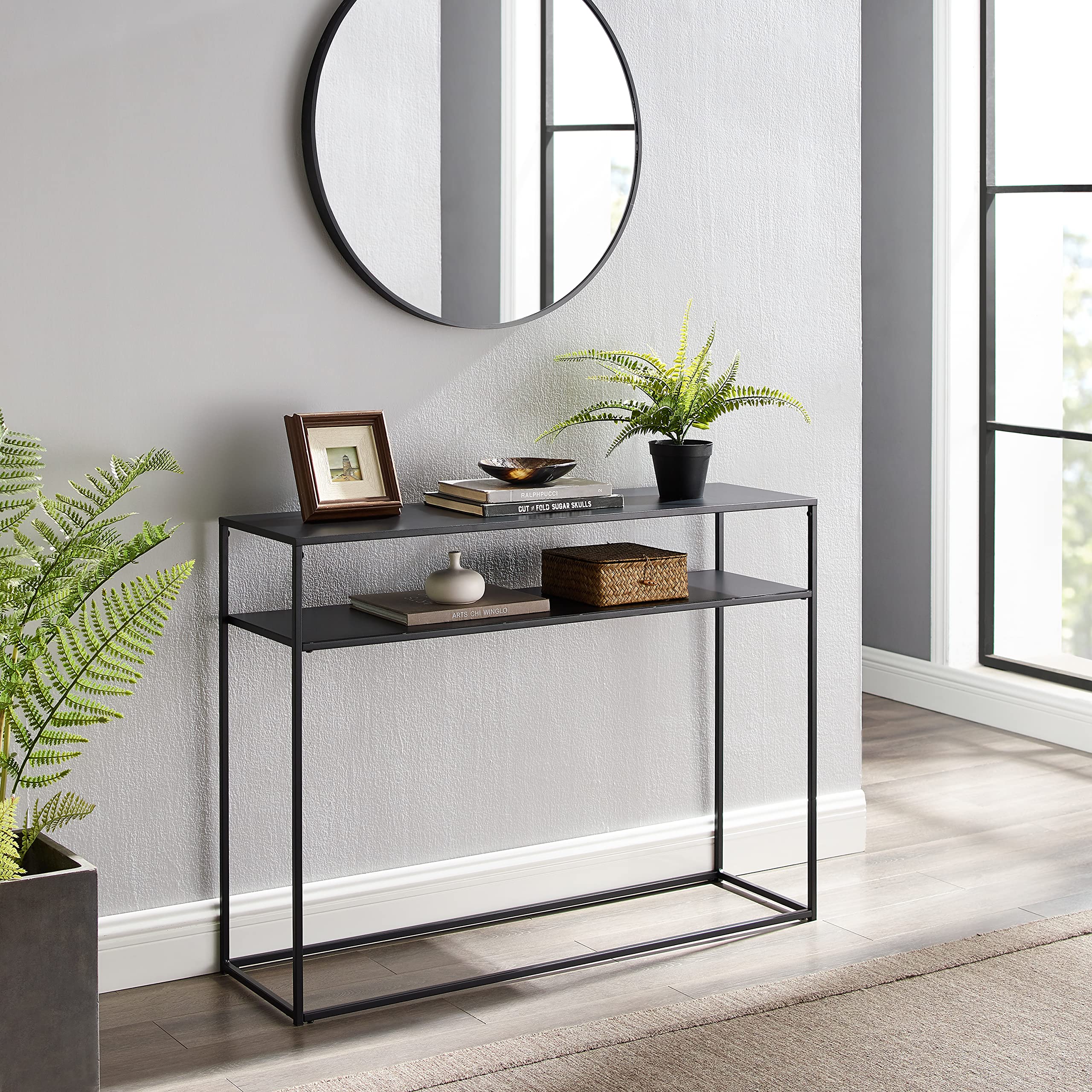 Crosley Furniture Braxton Sofa Console Table with Storage Shelf for Hall, Entryway, or Living Room, Matte Black - Image 6