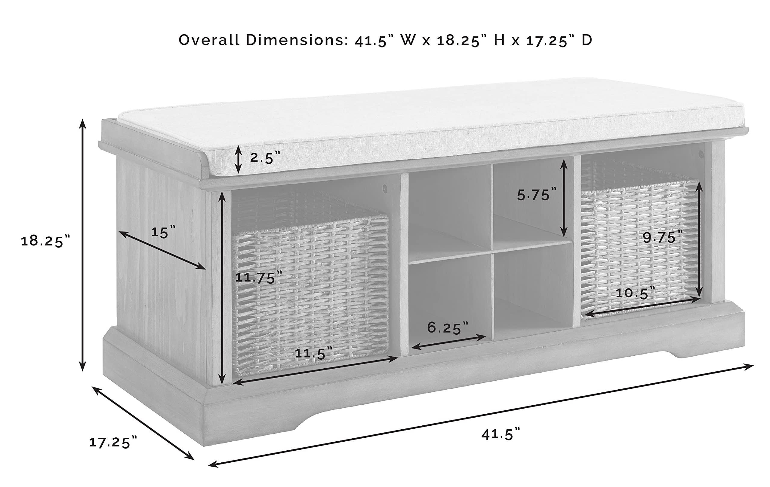 Crosley Furniture Brennan Entryway Storage Bench with Bins and a Shoe Rack Organizer, White - Image 3