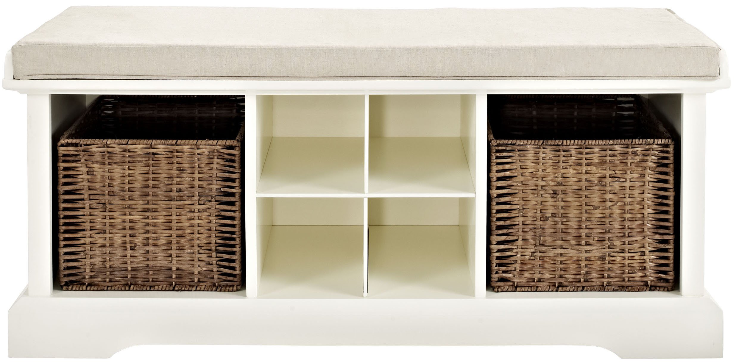 Crosley Furniture Brennan Entryway Storage Bench with Bins and a Shoe Rack Organizer, White - Image 4