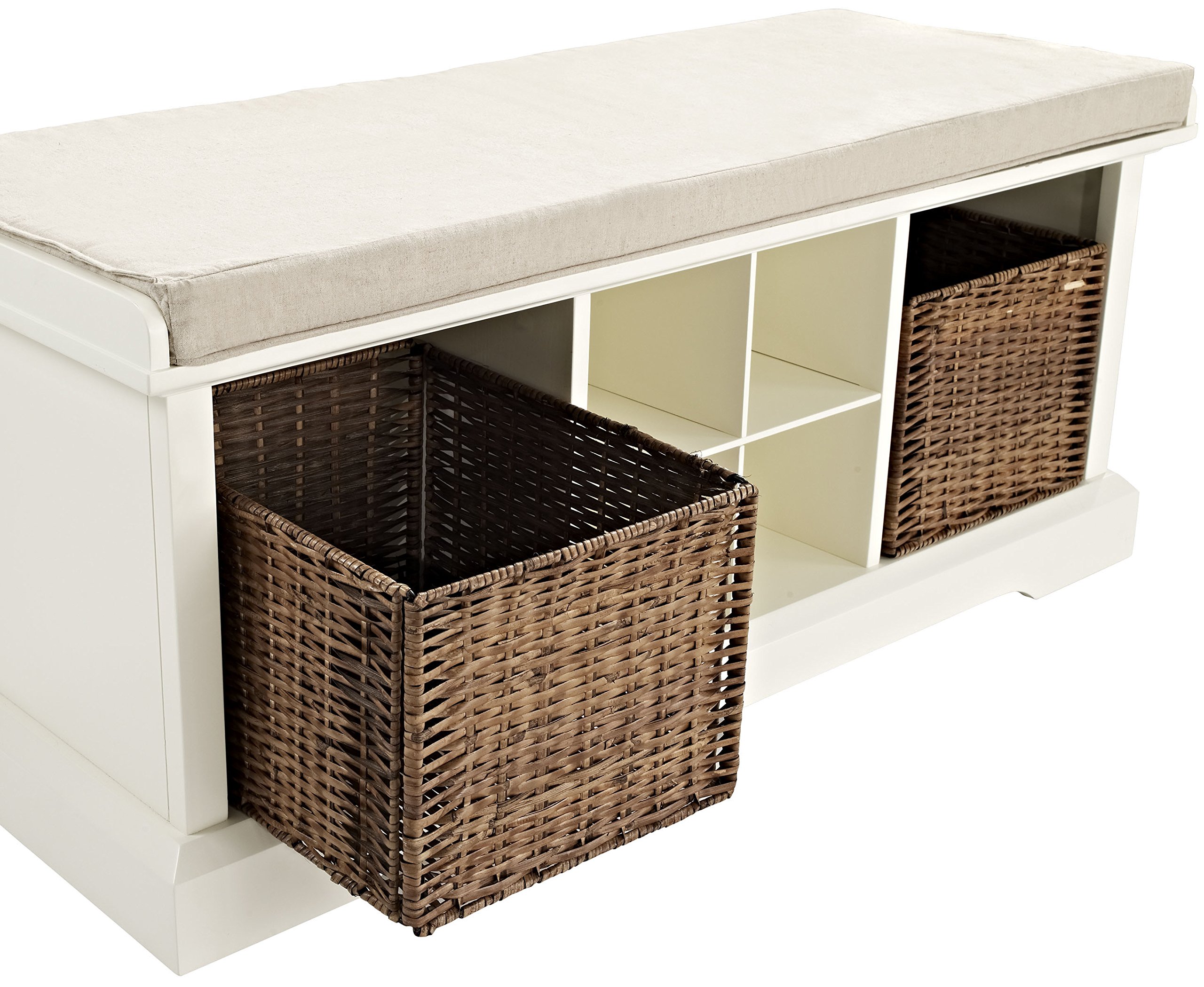 Crosley Furniture Brennan Entryway Storage Bench with Bins and a Shoe Rack Organizer, White - Image 5