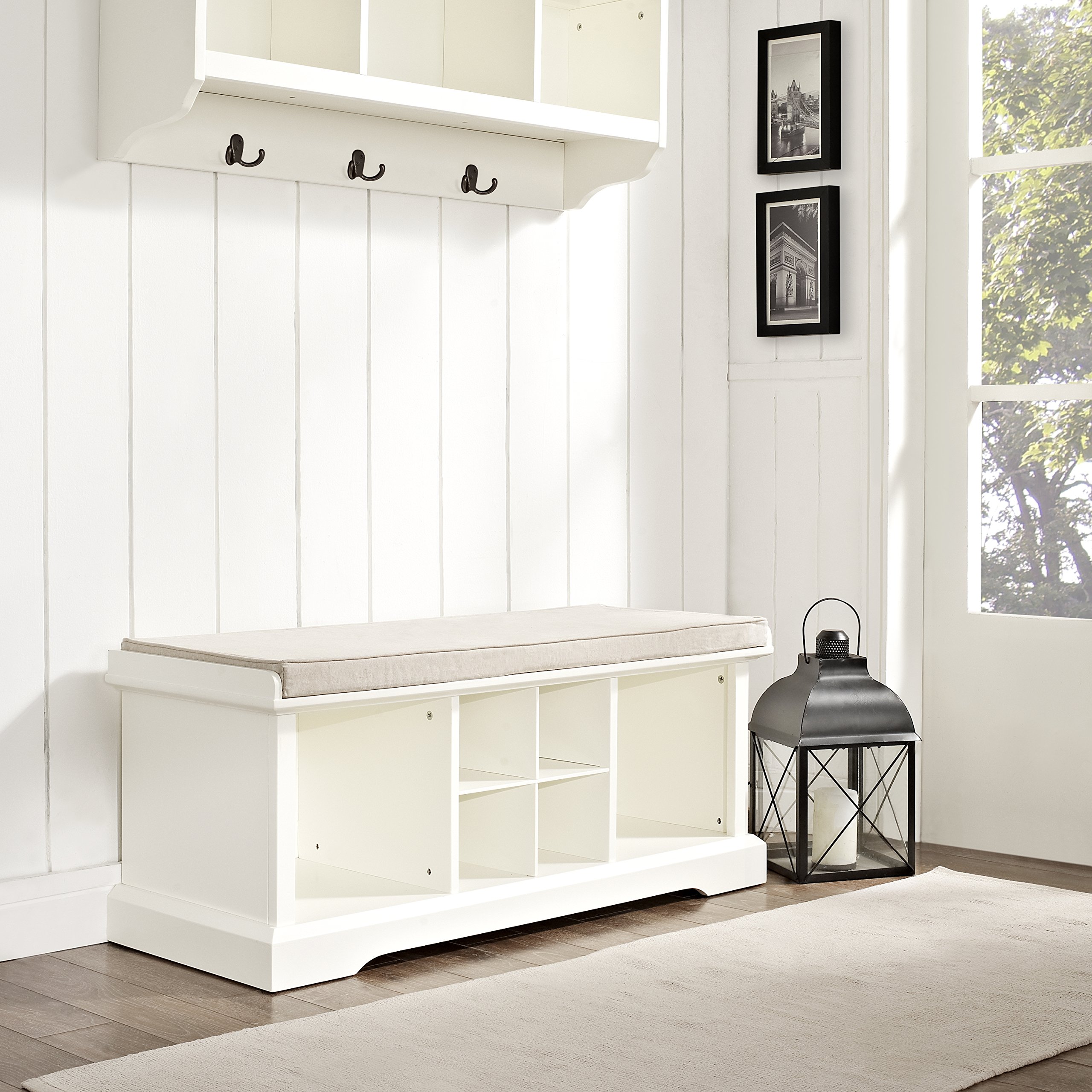 Crosley Furniture Brennan Entryway Storage Bench with Bins and a Shoe Rack Organizer, White - Image 7