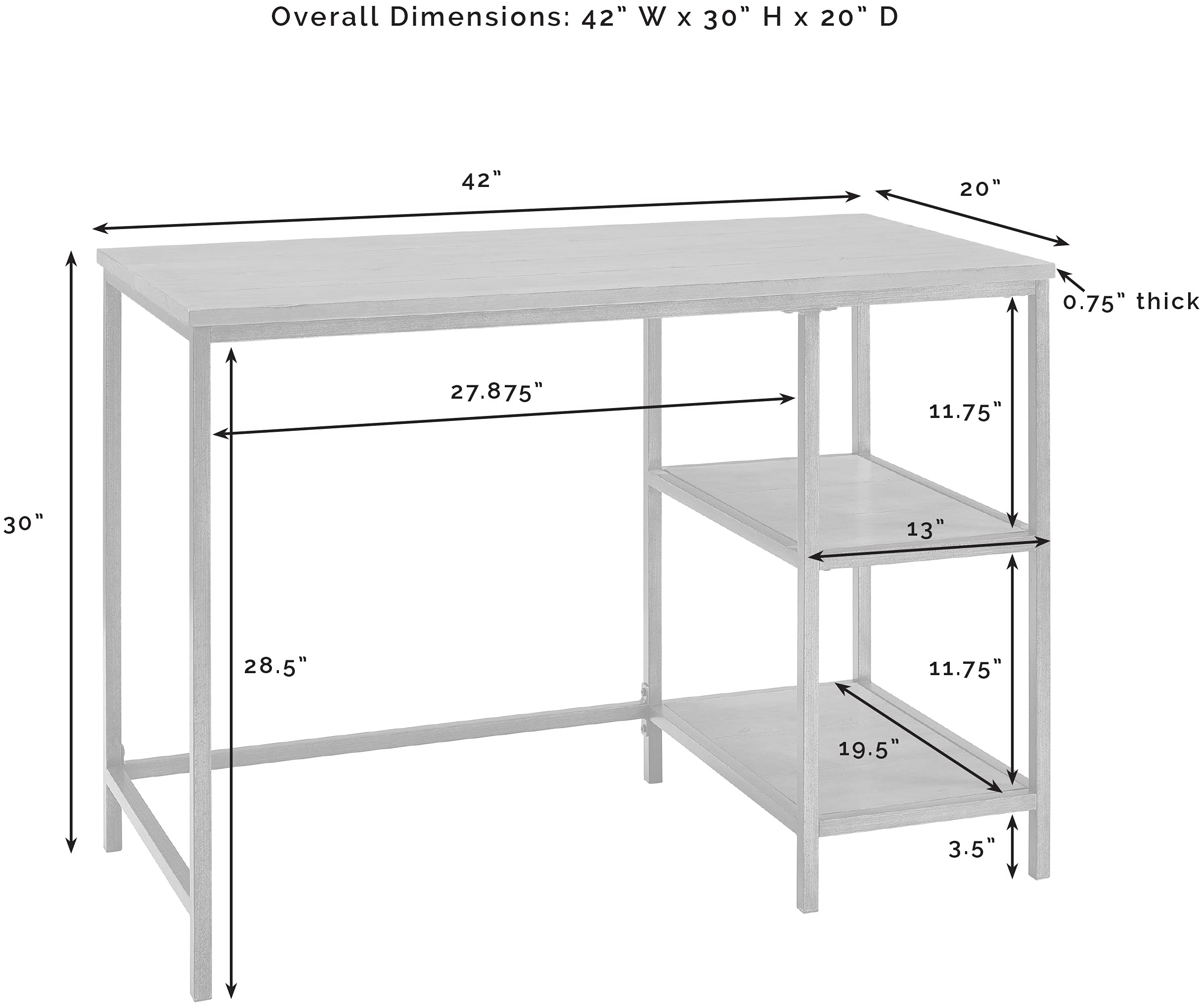 Crosley Furniture Brooke Small Home Office Desk with Storage Shelves, Washed Oak - Image 3