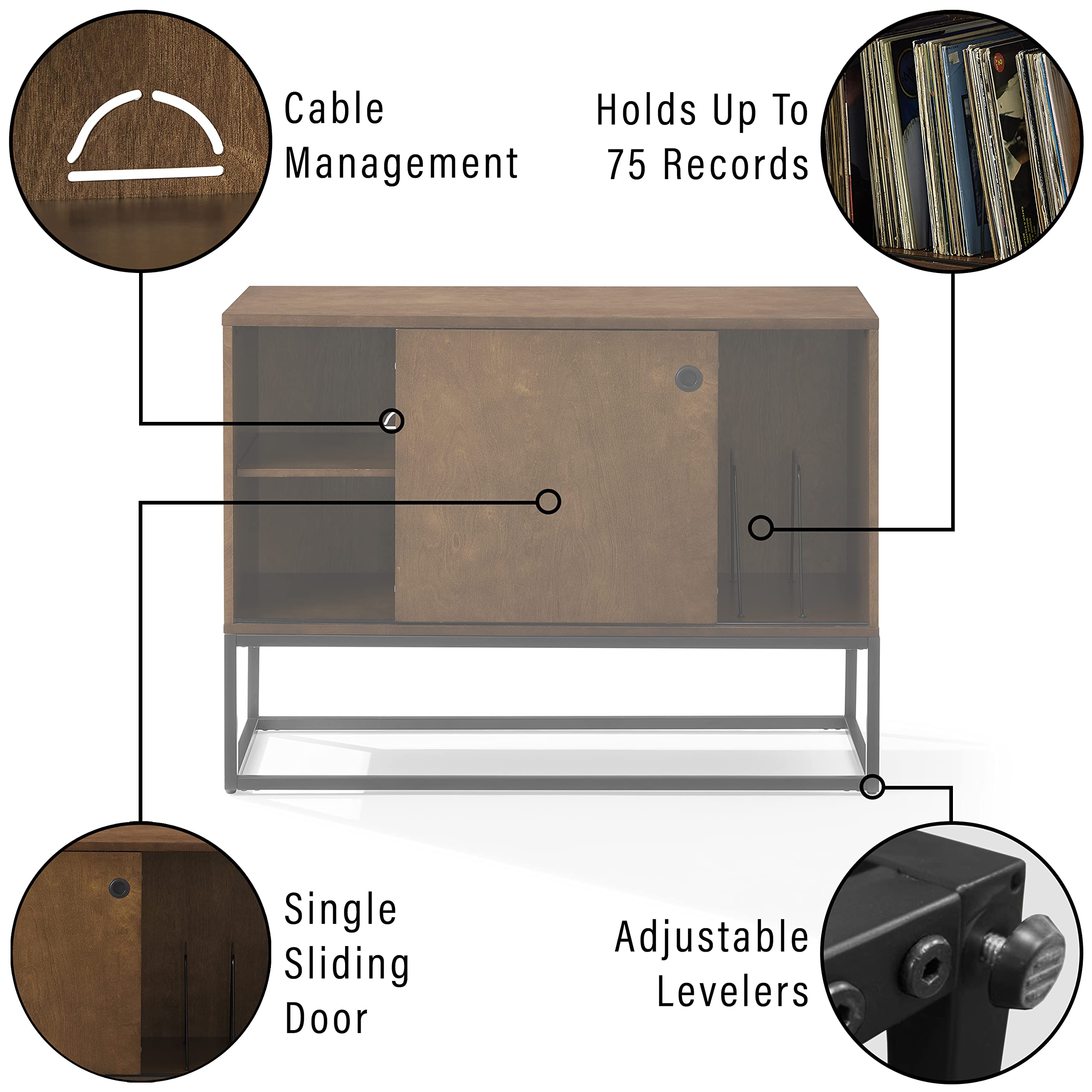 Crosley Furniture Byron Media Console and Record Player Stand with Storage for Vinyl Records, Brown/Black - Image 4