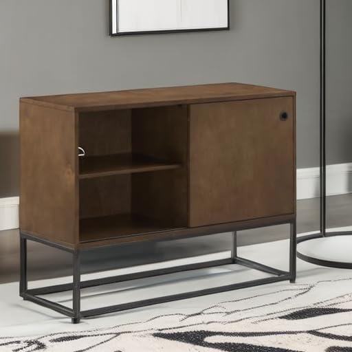 Crosley Furniture Byron Media Console and Record Player Stand with Storage for Vinyl Records, Brown/Black - Image 5