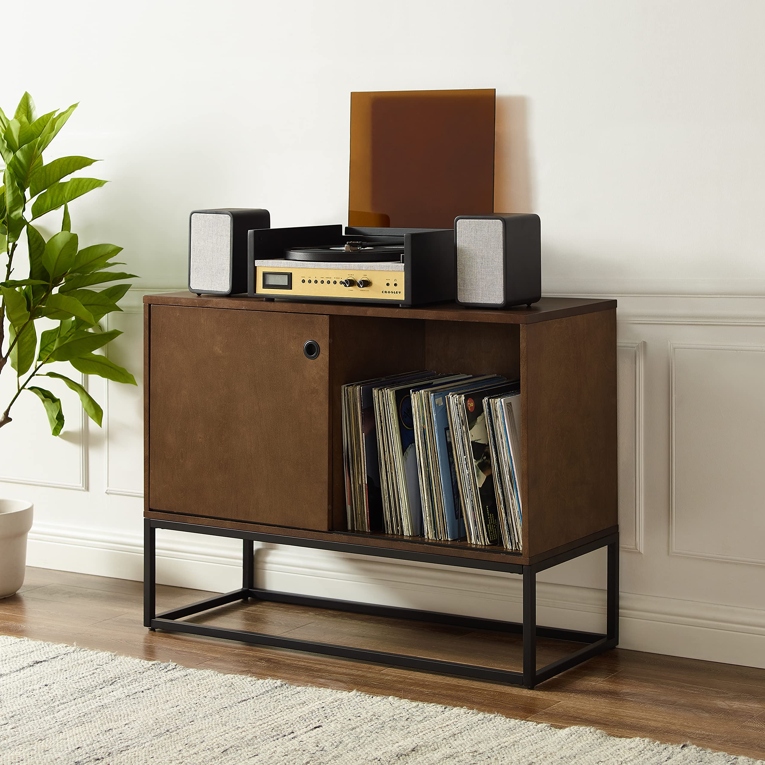 Crosley Furniture Byron Media Console and Record Player Stand with Storage for Vinyl Records, Brown/Black - Image 6