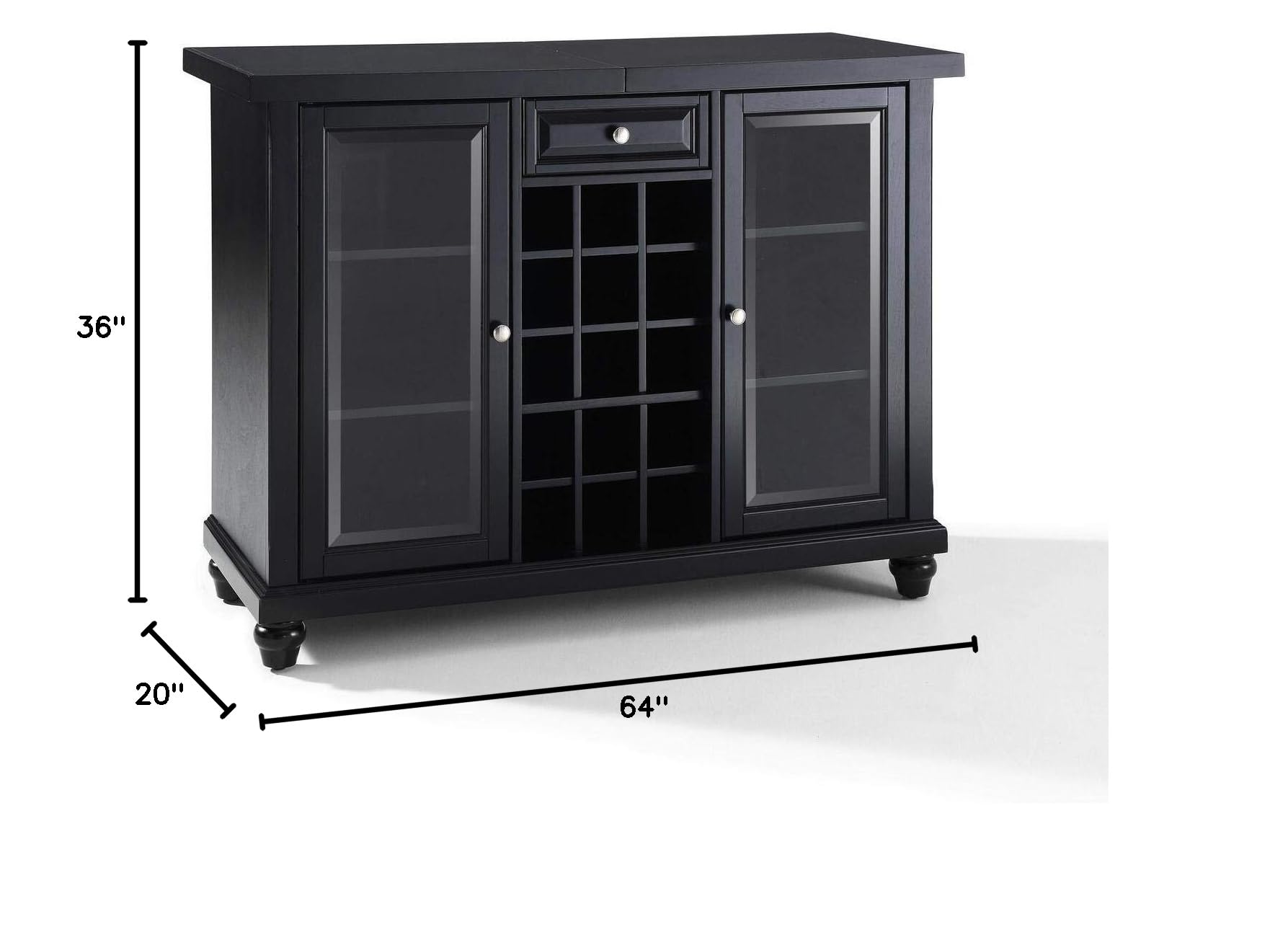 Crosley Furniture Cambridge Sliding Top Bar Cabinet with Storage Shelves, Drawer, and Wine Rack, Black - Image 3