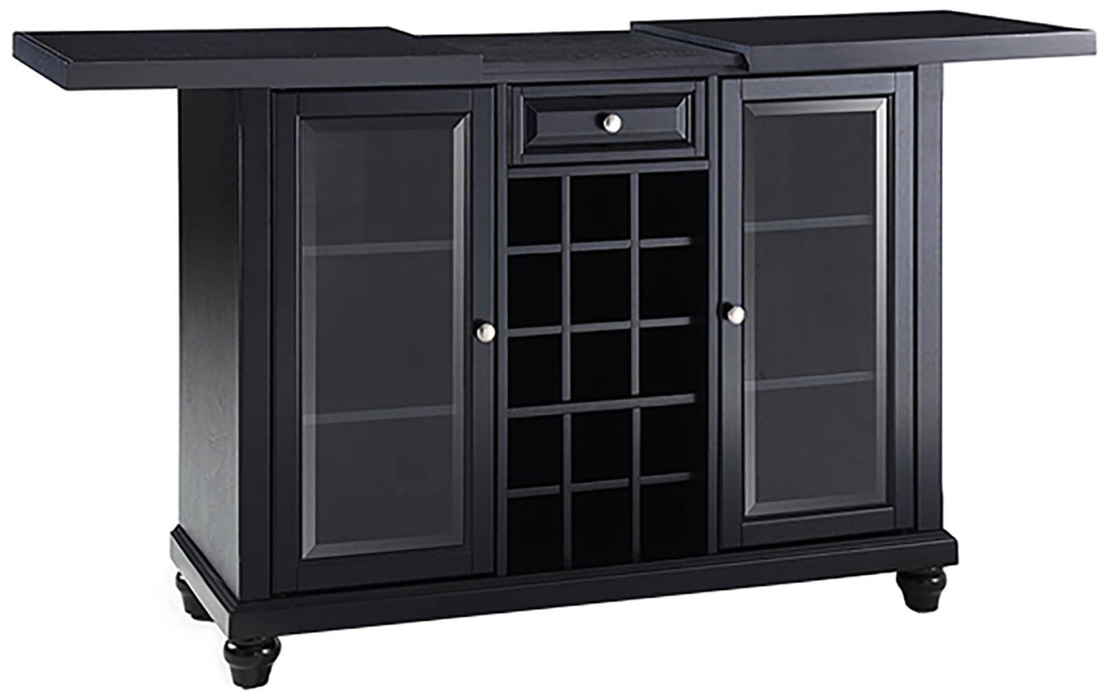 Crosley Furniture Cambridge Sliding Top Bar Cabinet with Storage Shelves, Drawer, and Wine Rack, Black - Image 4
