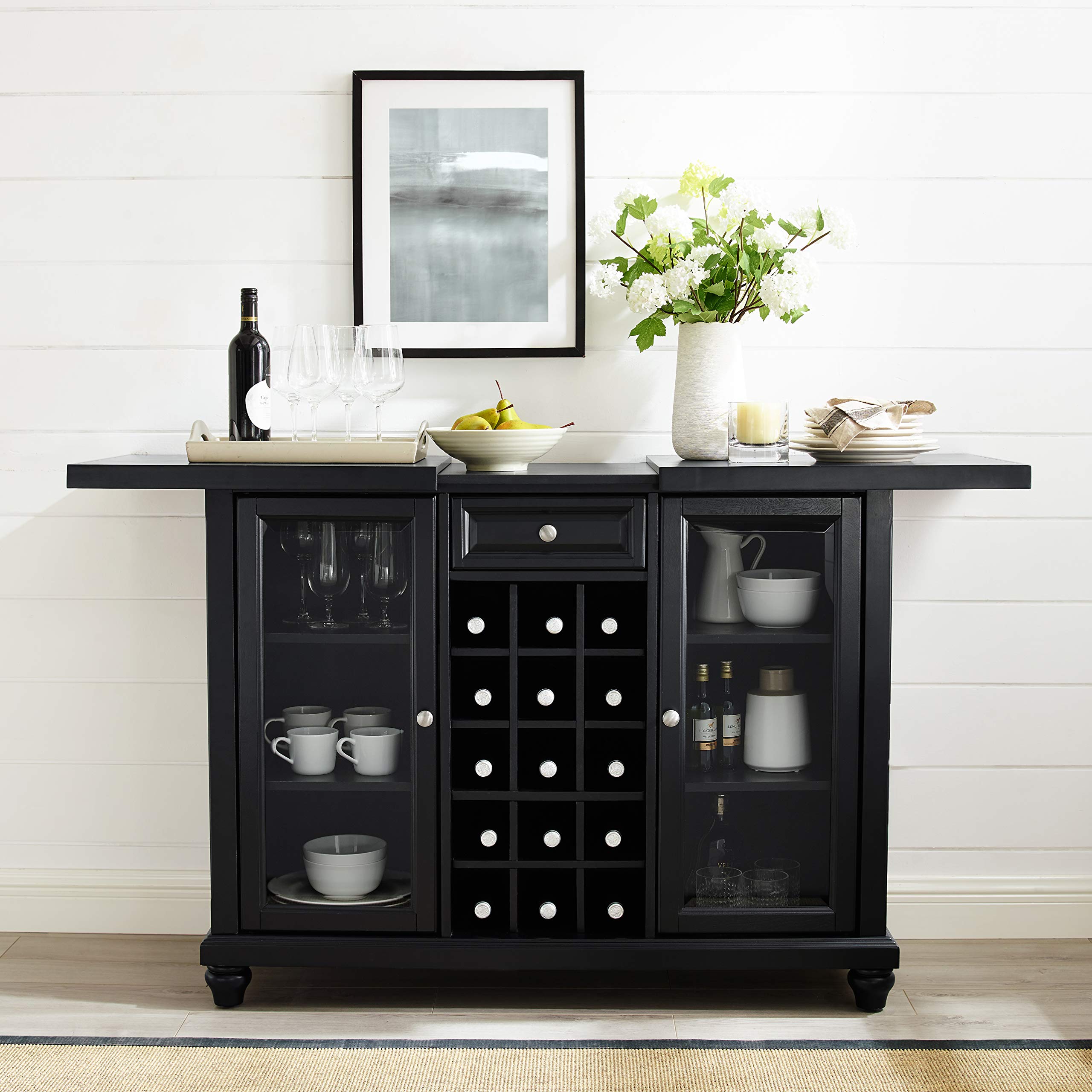 Crosley Furniture Cambridge Sliding Top Bar Cabinet with Storage Shelves, Drawer, and Wine Rack, Black - Image 9