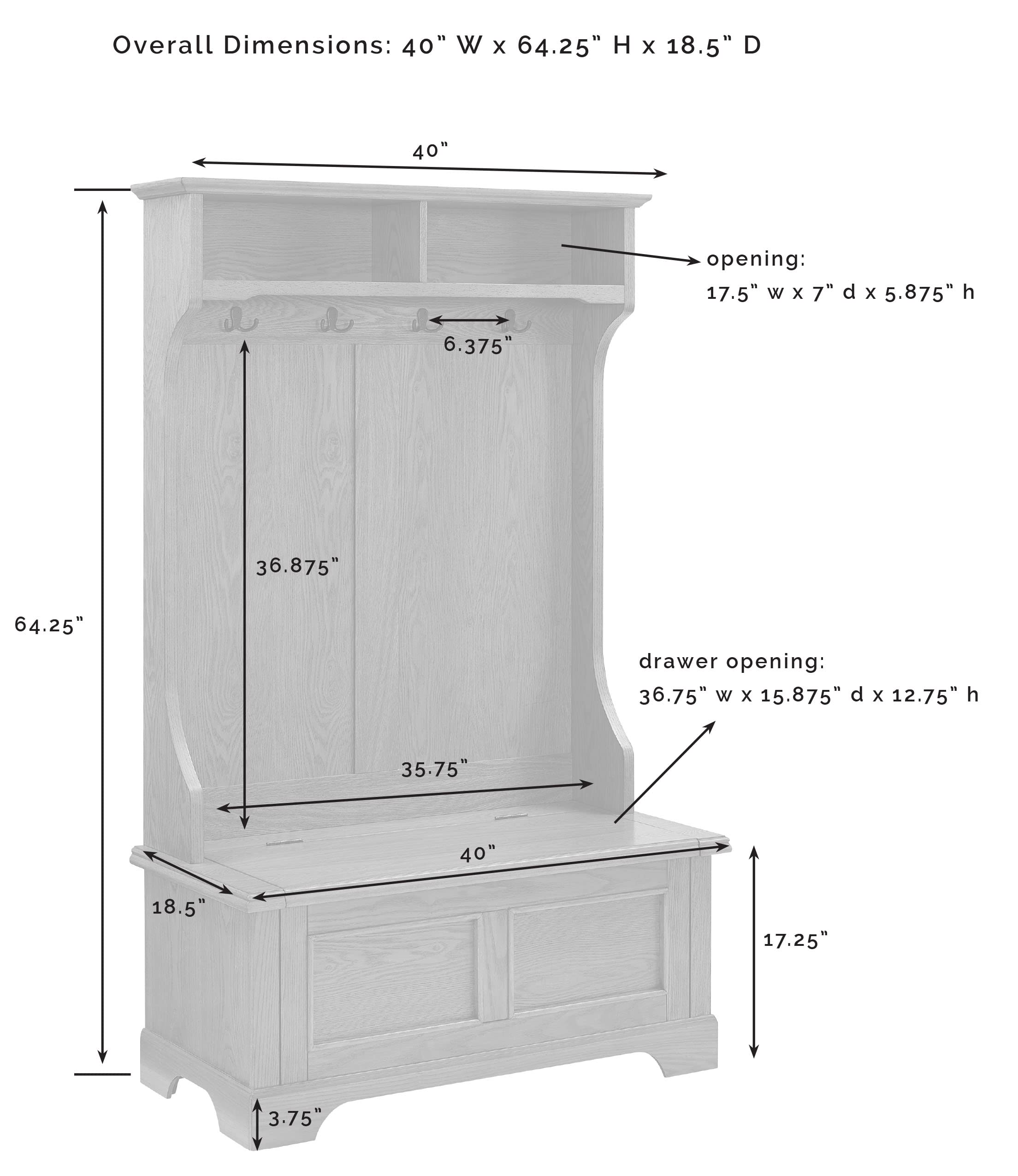 Crosley Furniture Campbell Hall Tree with Storage Bench and Coat Rack Hooks for Hanging, White - Image 5