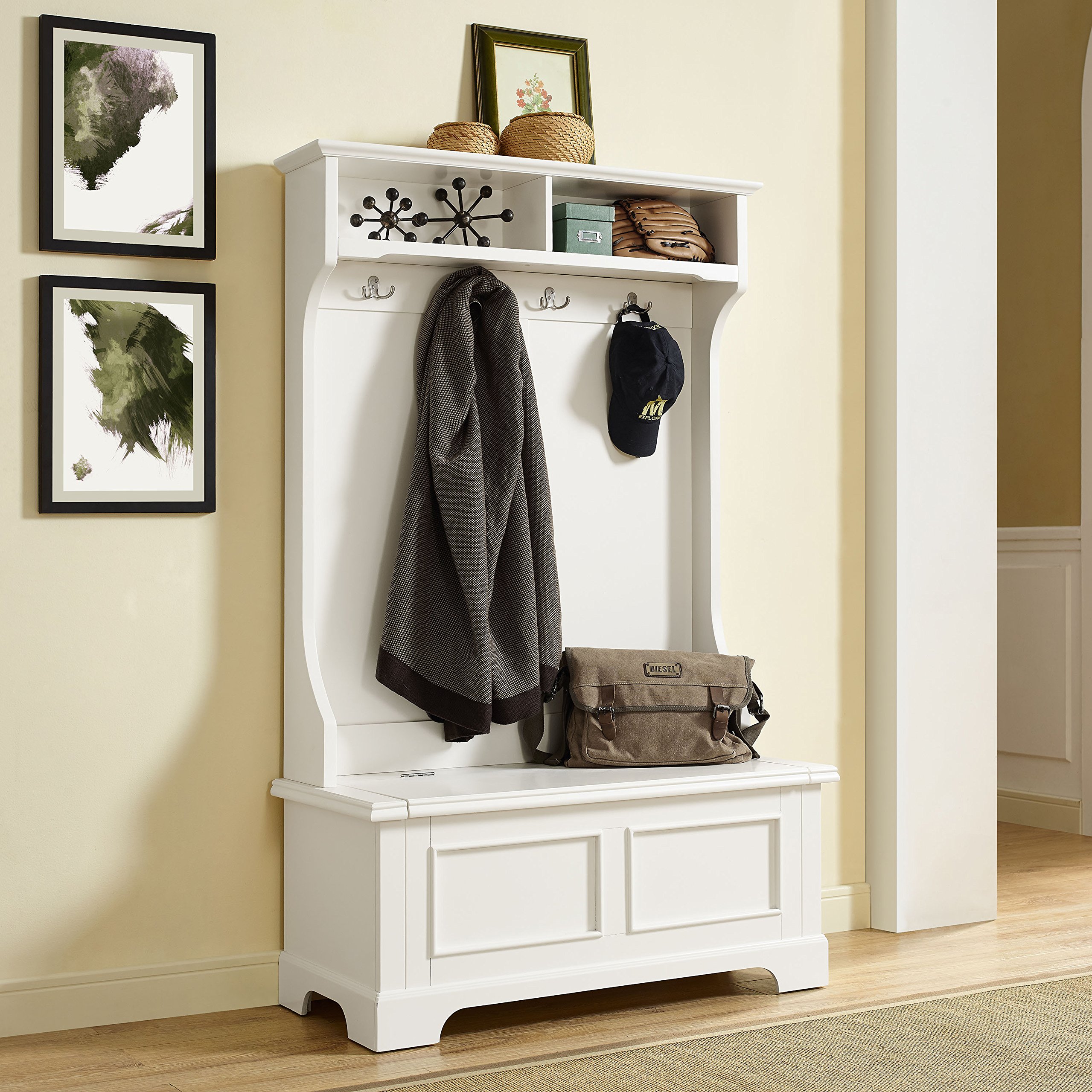 Crosley Furniture Campbell Hall Tree with Storage Bench and Coat Rack Hooks for Hanging, White - Image 6