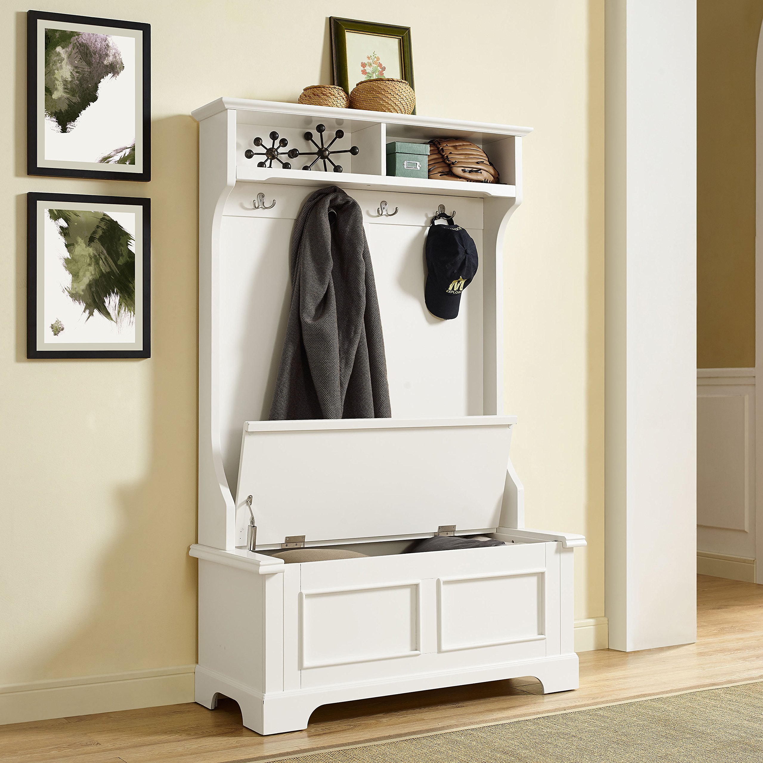 Crosley Furniture Campbell Hall Tree with Storage Bench and Coat Rack Hooks for Hanging, White - Image 7