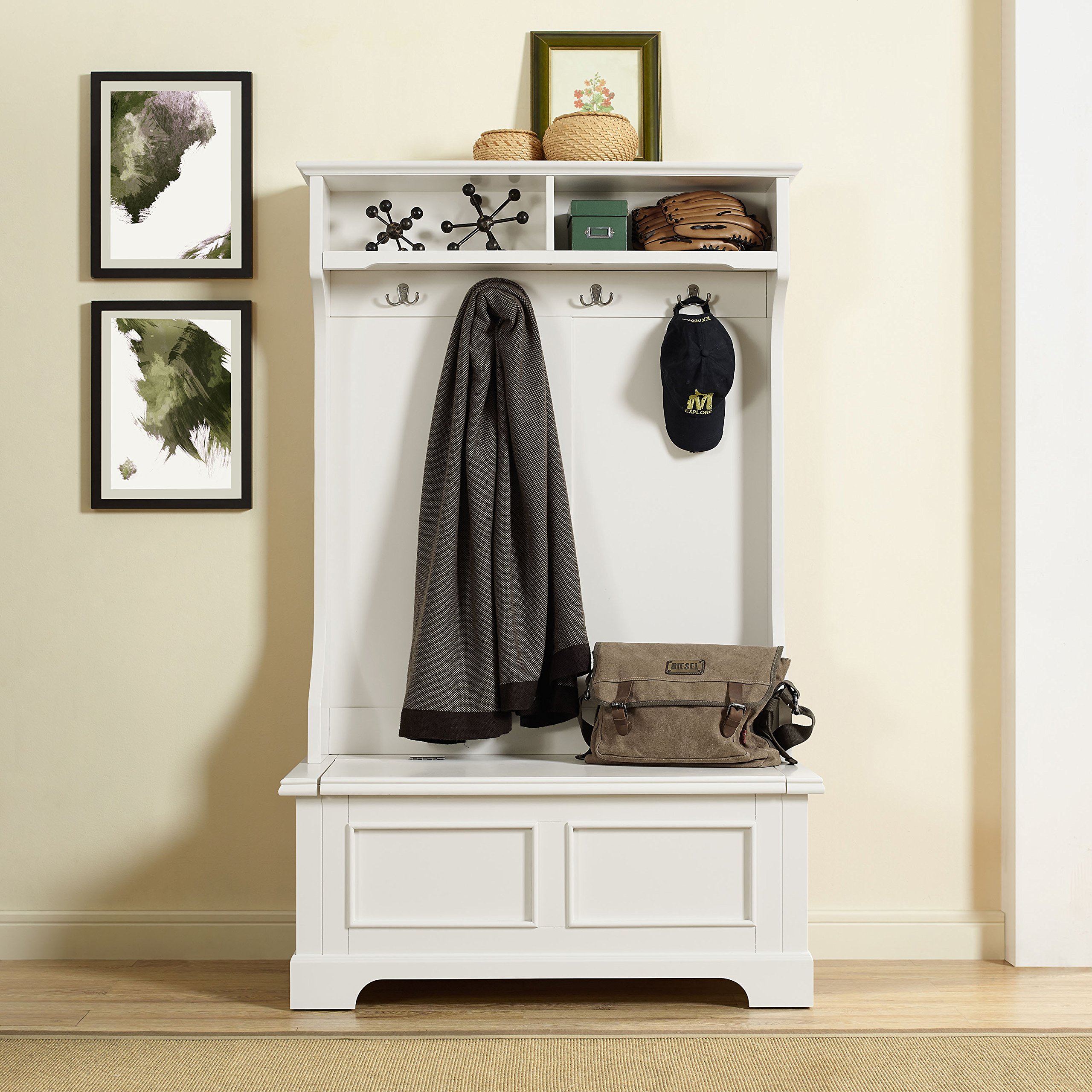 Crosley Furniture Campbell Hall Tree with Storage Bench and Coat Rack Hooks for Hanging, White - Image 8