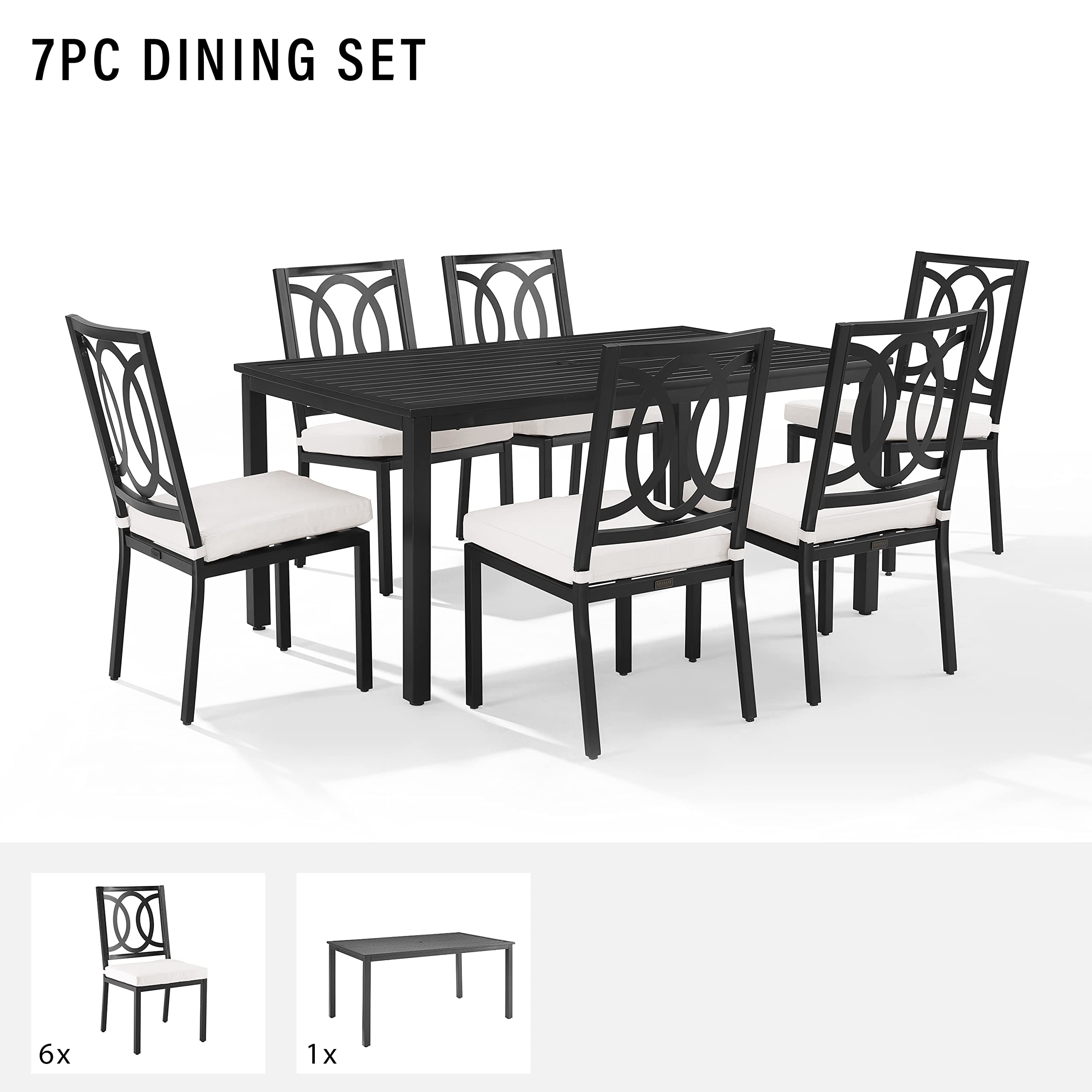 Crosley Furniture Chambers 7-Piece Outdoor Dining Set for 6, Patio Table and Chairs for Backyard, Deck, Matte Black with Creme Cushions - Image 10