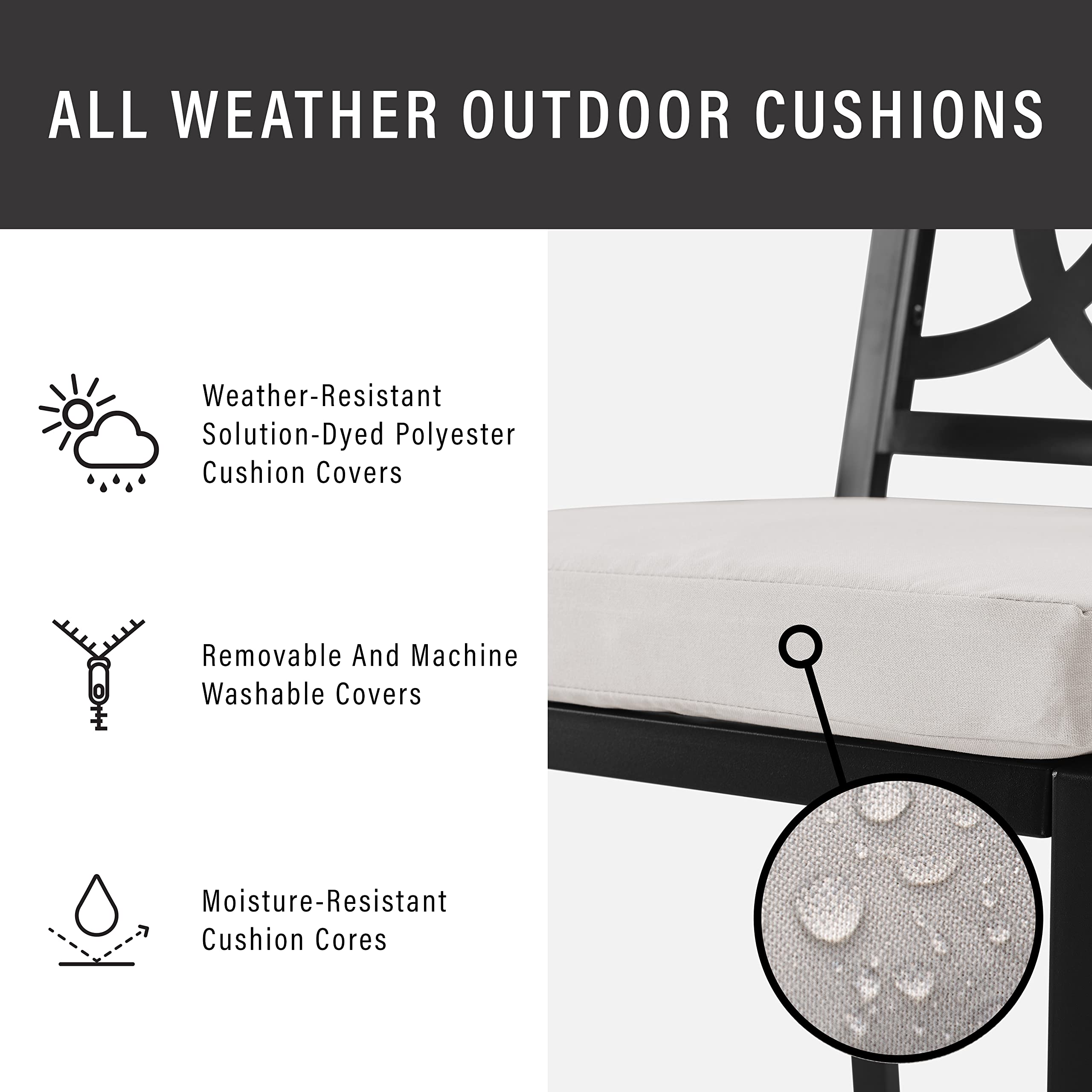 Crosley Furniture Chambers 7-Piece Outdoor Dining Set for 6, Patio Table and Chairs for Backyard, Deck, Matte Black with Creme Cushions - Image 4