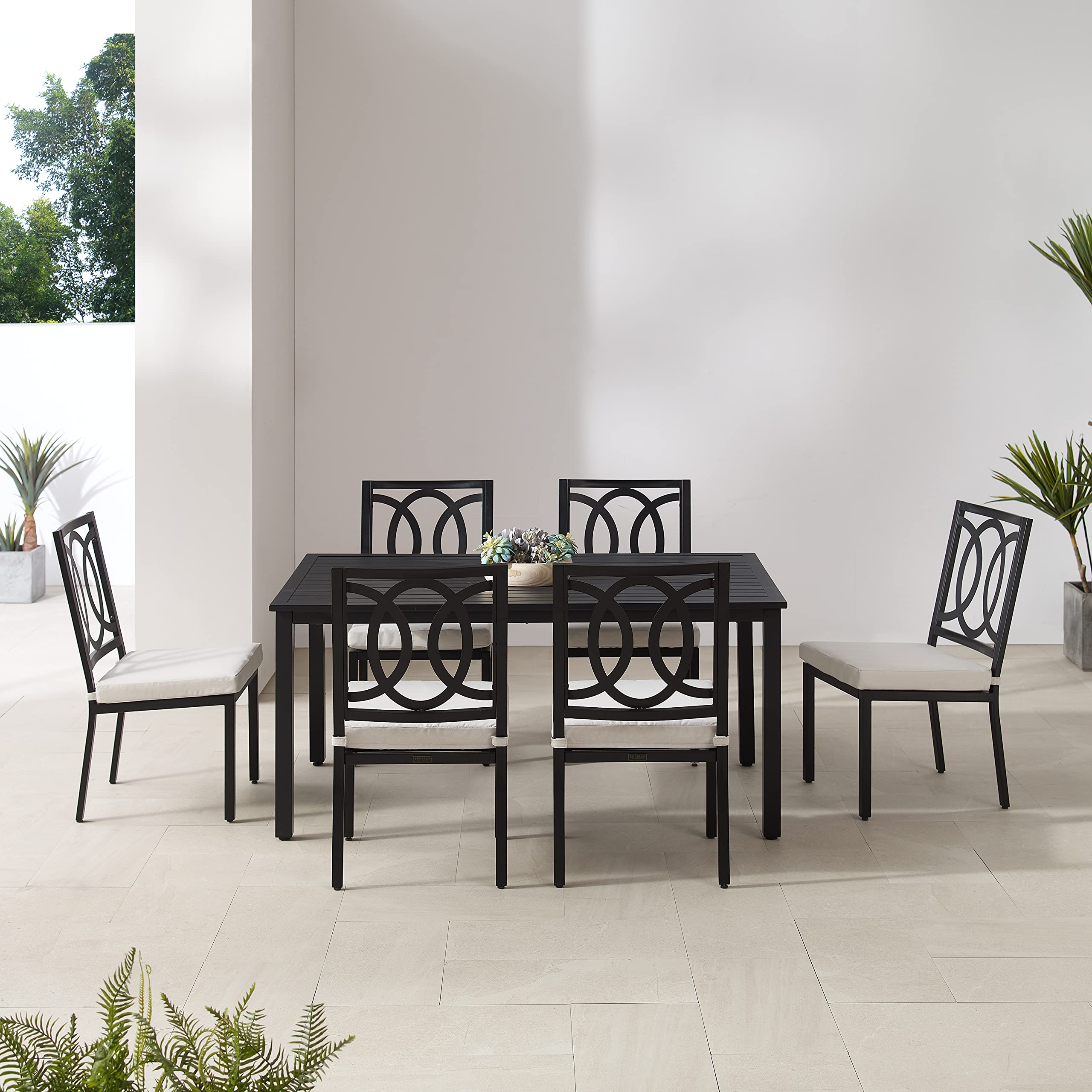 Crosley Furniture Chambers 7-Piece Outdoor Dining Set for 6, Patio Table and Chairs for Backyard, Deck, Matte Black with Creme Cushions - Image 7