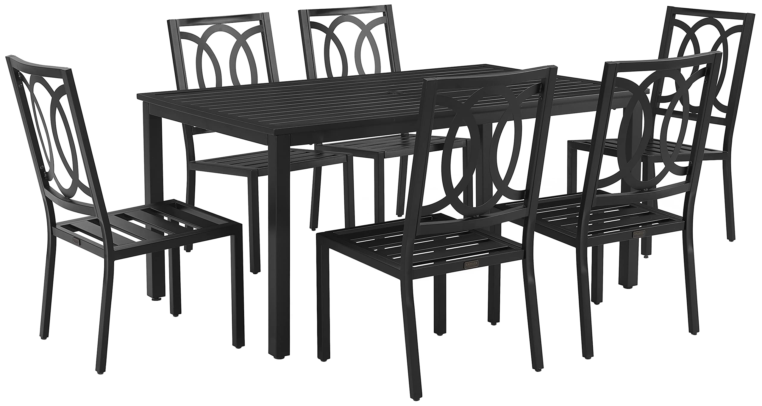 Crosley Furniture Chambers 7-Piece Outdoor Dining Set for 6, Patio Table and Chairs for Backyard, Deck, Matte Black with Creme Cushions - Image 8