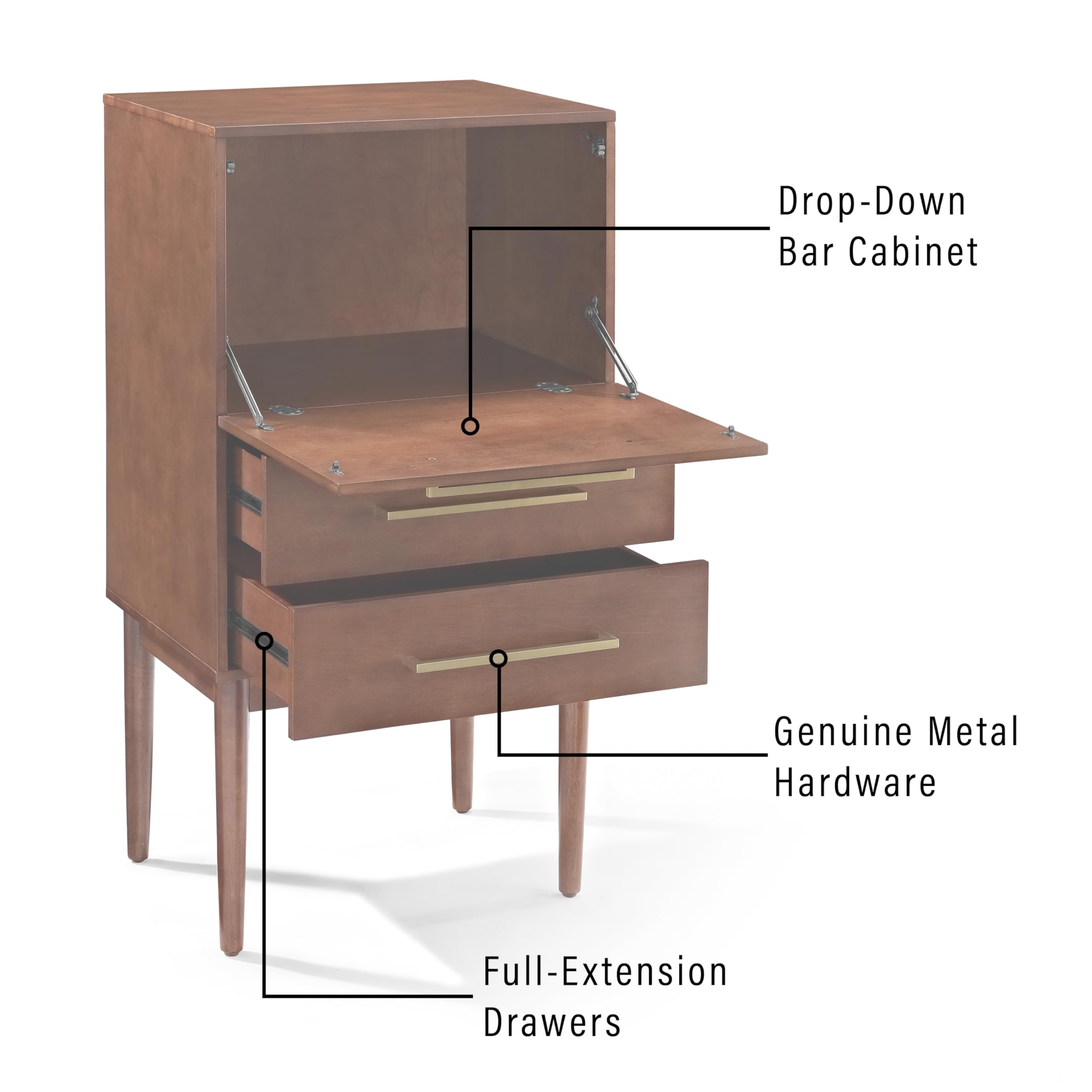 Crosley Furniture Everett Bar Cabinet with Storage Drawers and Fold Out Table, Vintage Mahogany - Image 7