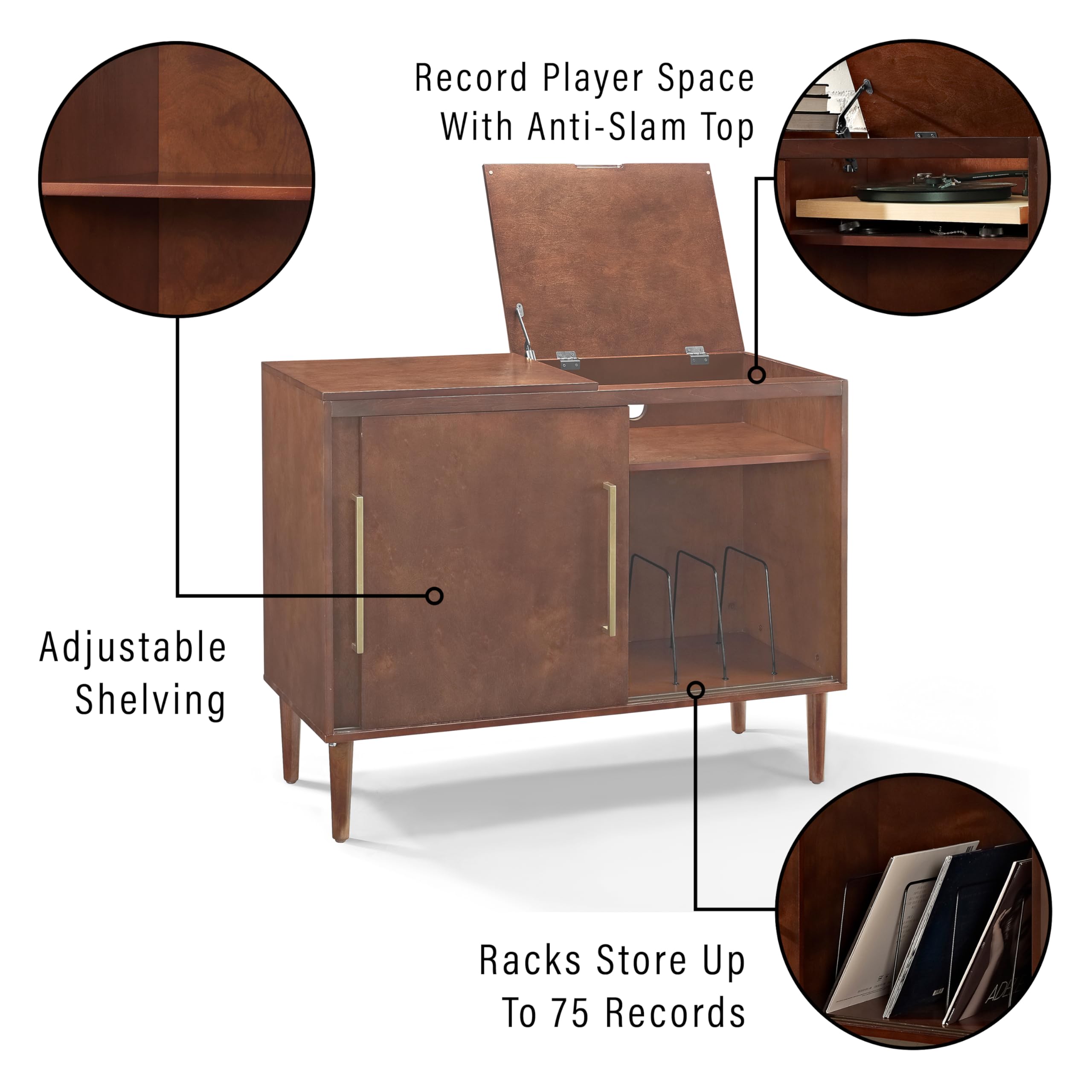 Crosley Furniture Everett Media Console and Record Player Stand with Storage for Vinyl Records, Mahogany - Image 4
