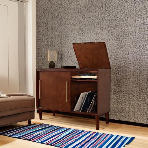 Crosley Furniture Everett Media Console and Record Player Stand with Storage for Vinyl Records, Mahogany - Image 5