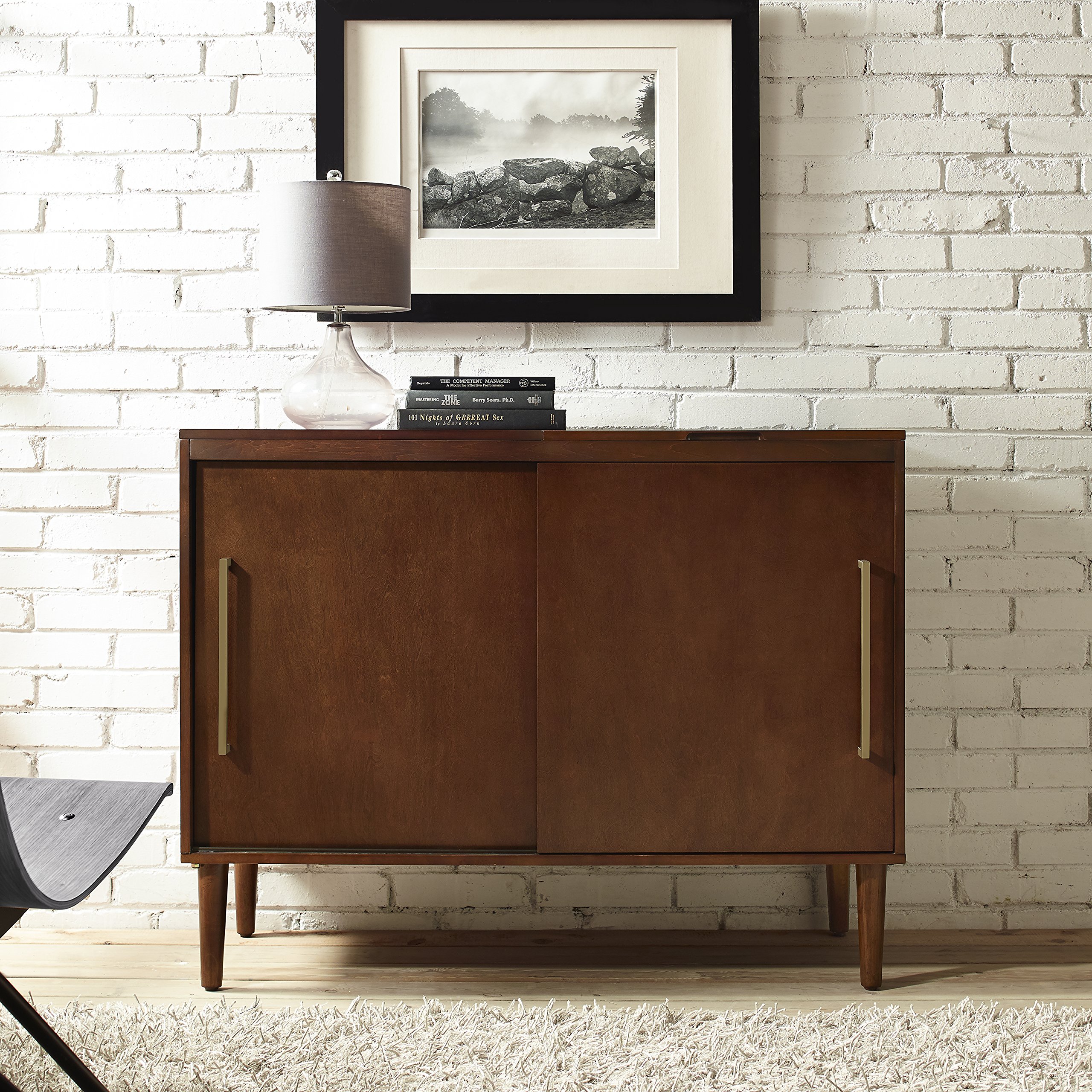 Crosley Furniture Everett Media Console and Record Player Stand with Storage for Vinyl Records, Mahogany - Image 6