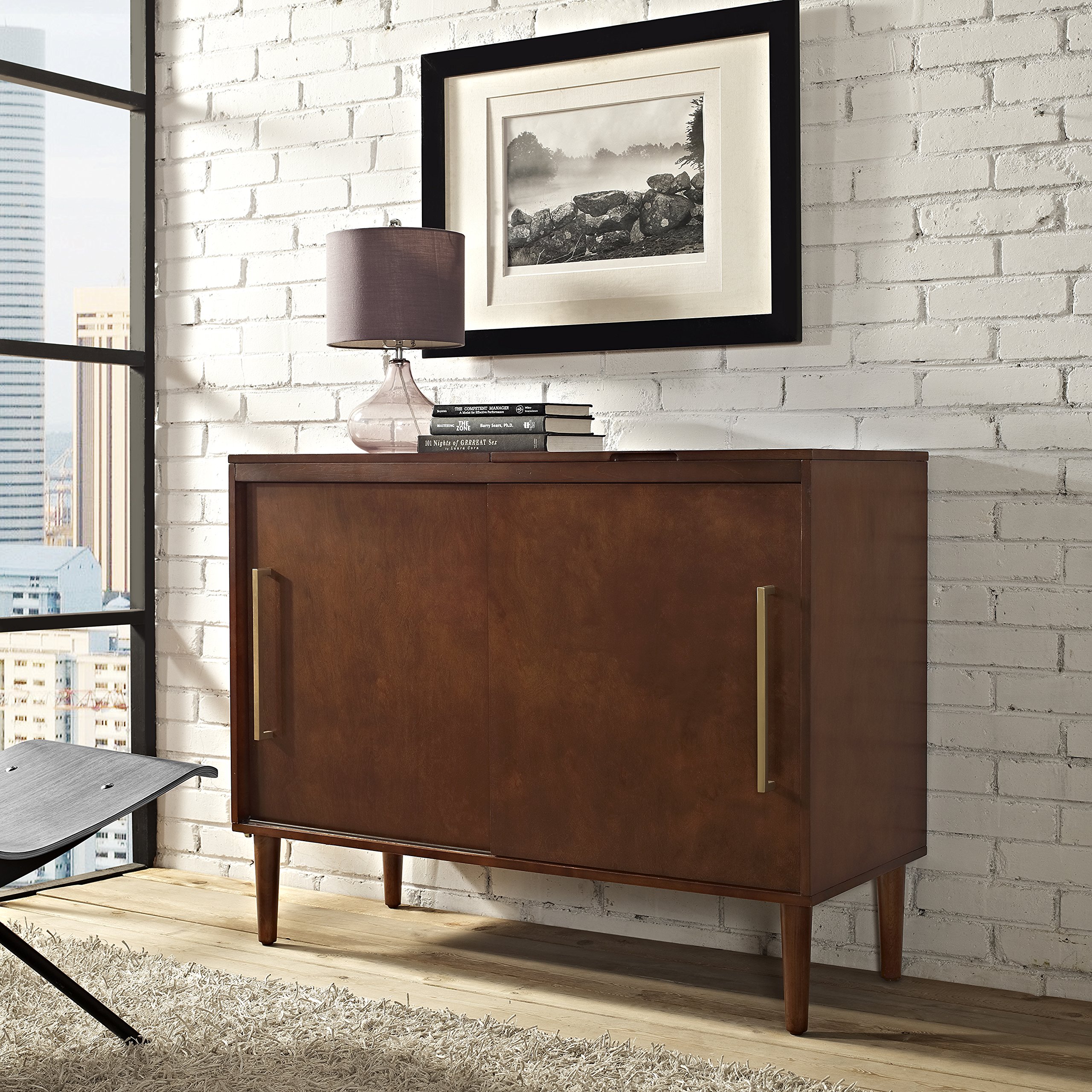 Crosley Furniture Everett Media Console and Record Player Stand with Storage for Vinyl Records, Mahogany - Image 8