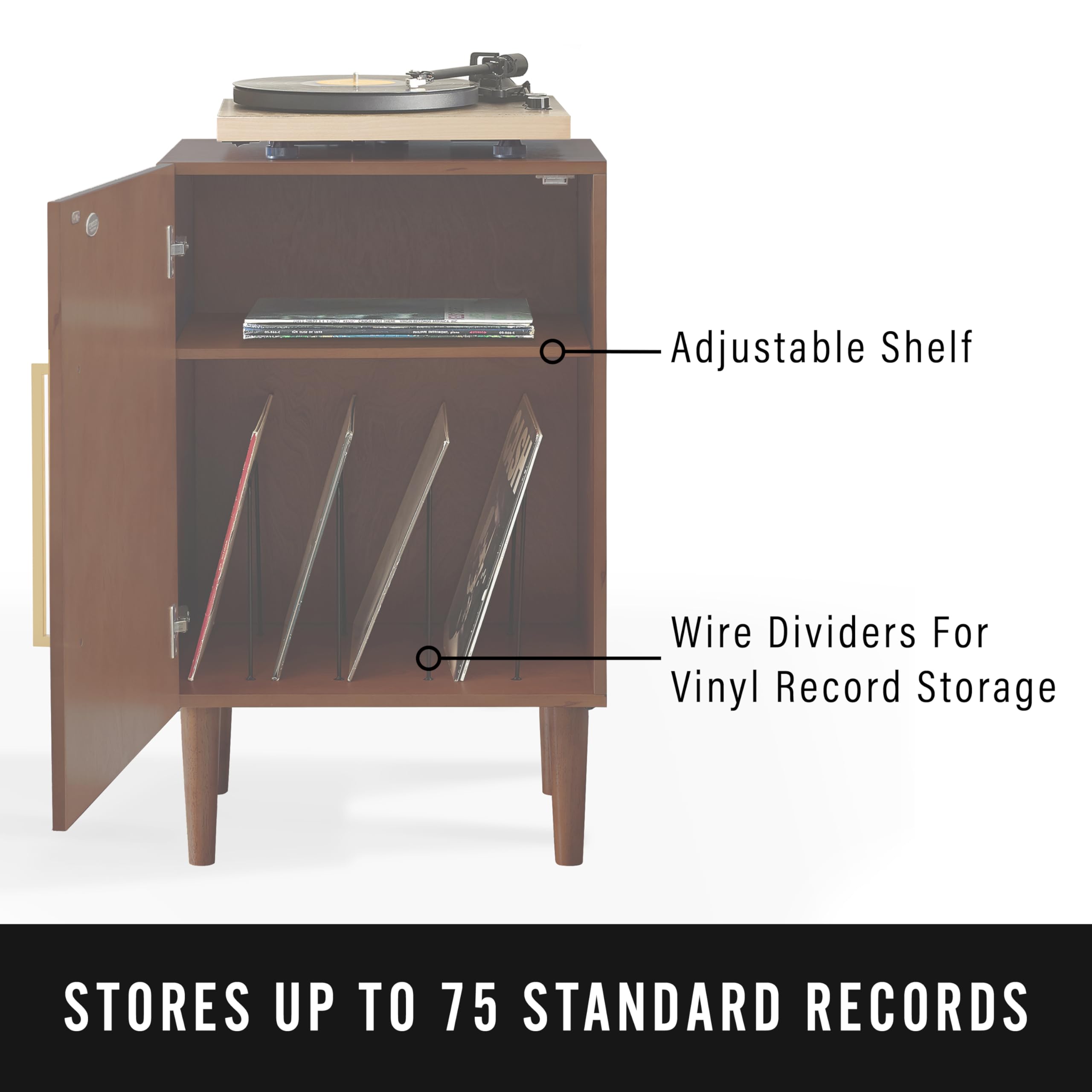 Crosley Furniture Everett Record Player Stand with Storage for Vinyl Records, Mahogany - Image 5