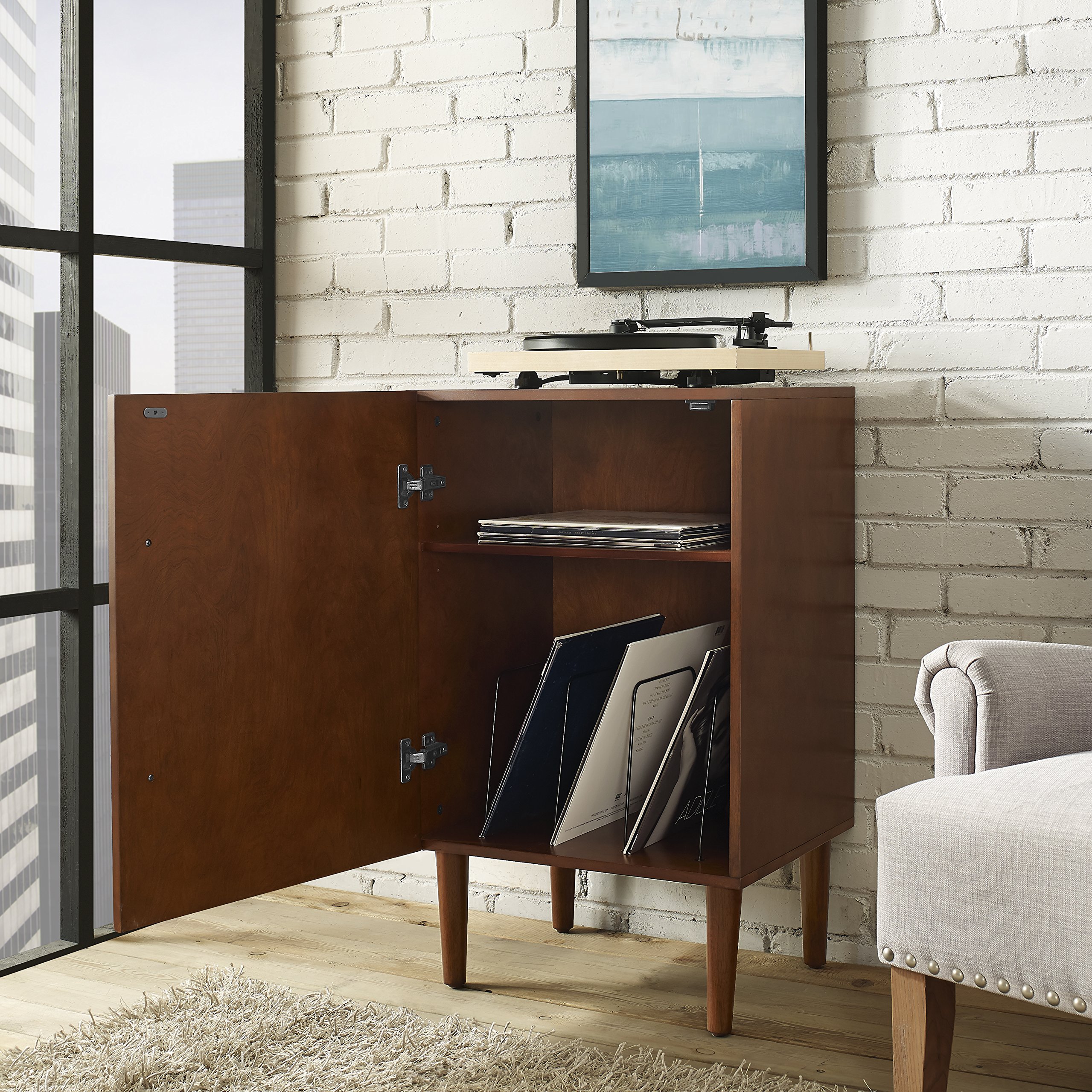 Crosley Furniture Everett Record Player Stand with Storage for Vinyl Records, Mahogany - Image 8